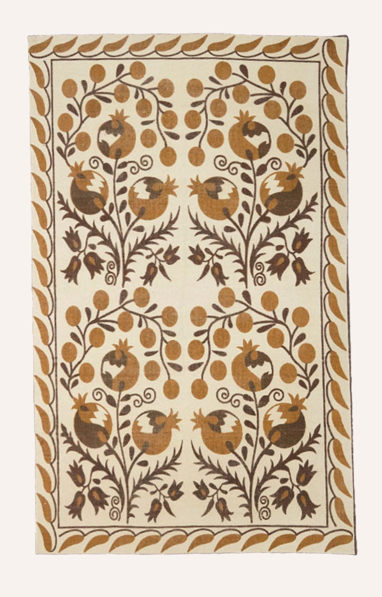 Handwoven Block Printed Floral Traditional Rug