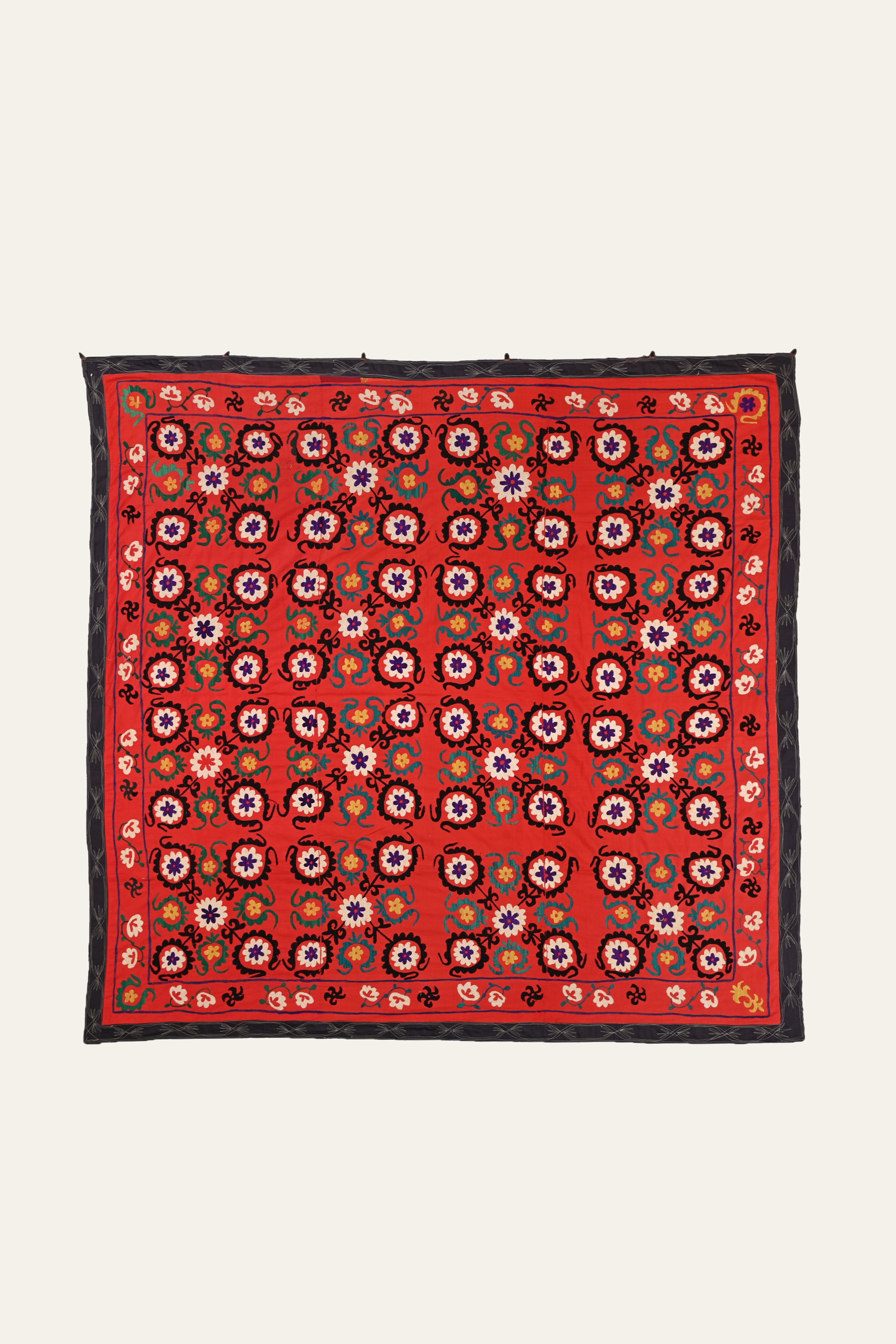 Dense Medallion Red Suzani Antique Wall Hanging