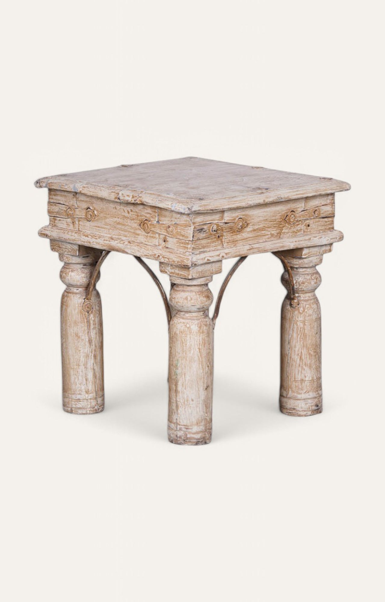 White Distress Finish Wooden Side Table