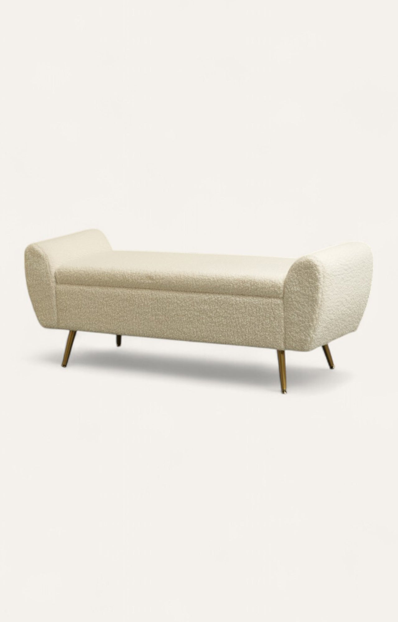 Ivory Bouclé Bench with Storage