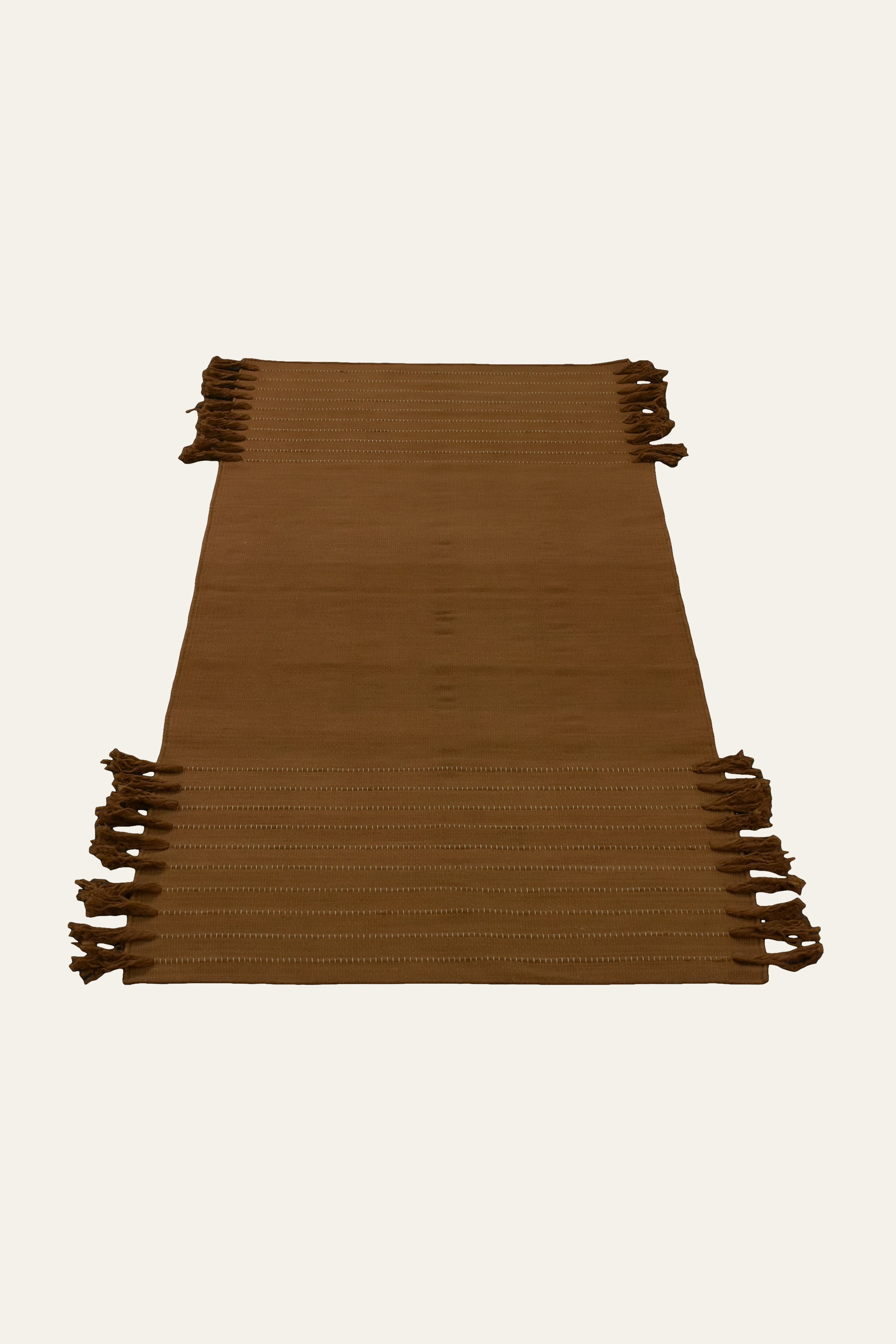 Plain Brown Washable Cotton Yoga Mat with Fringe