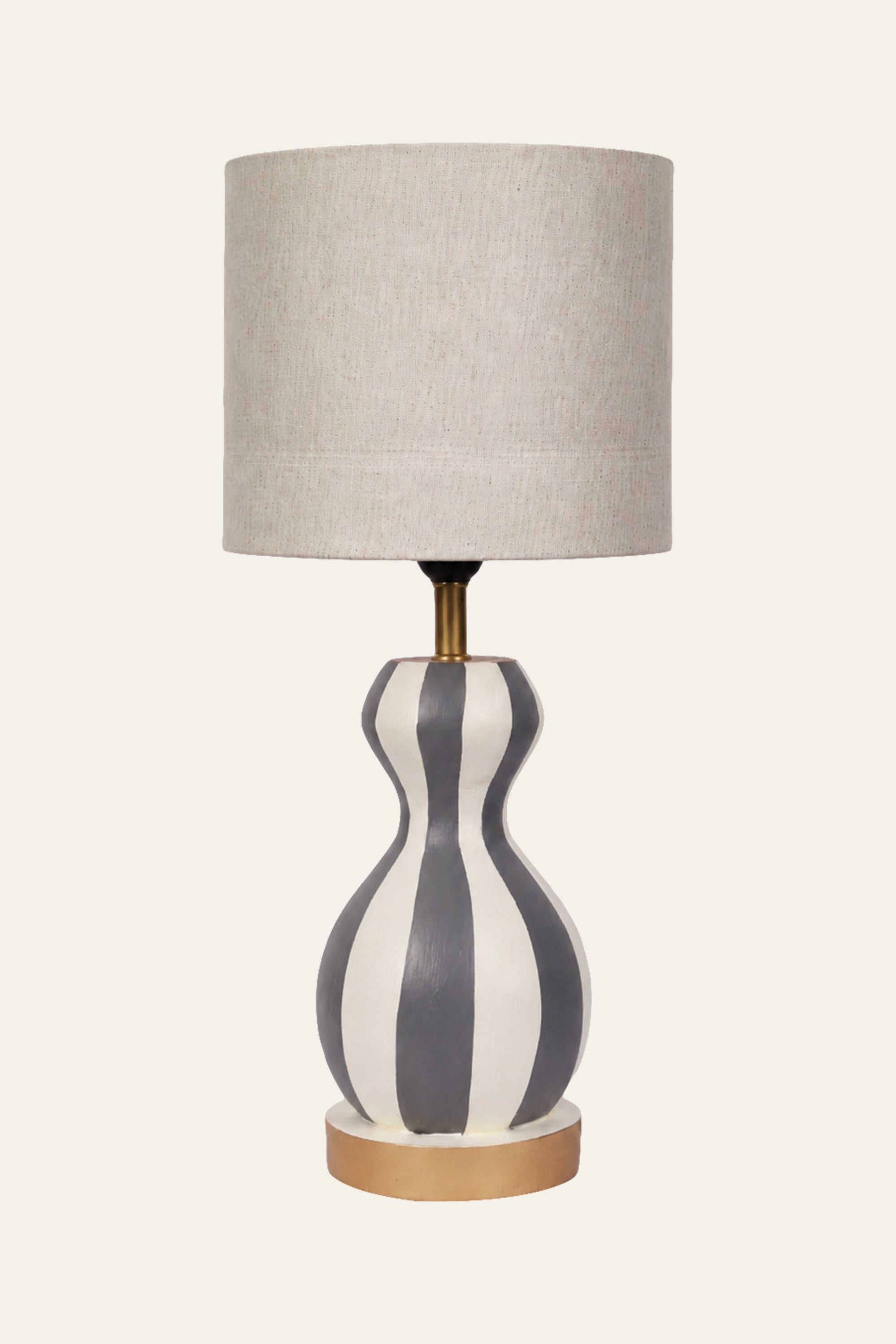 Gray Striped Metal Table Lamp with Wooden Base