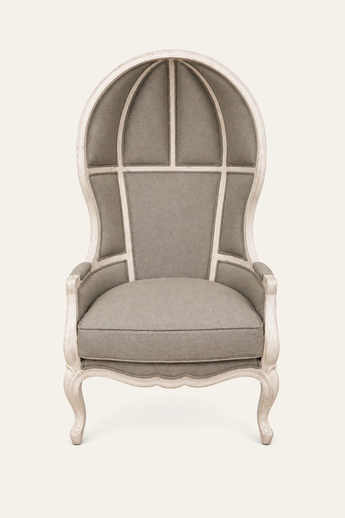 French Style Balloon-Back Upholstered Porter Chair in Muted Gray Fabric