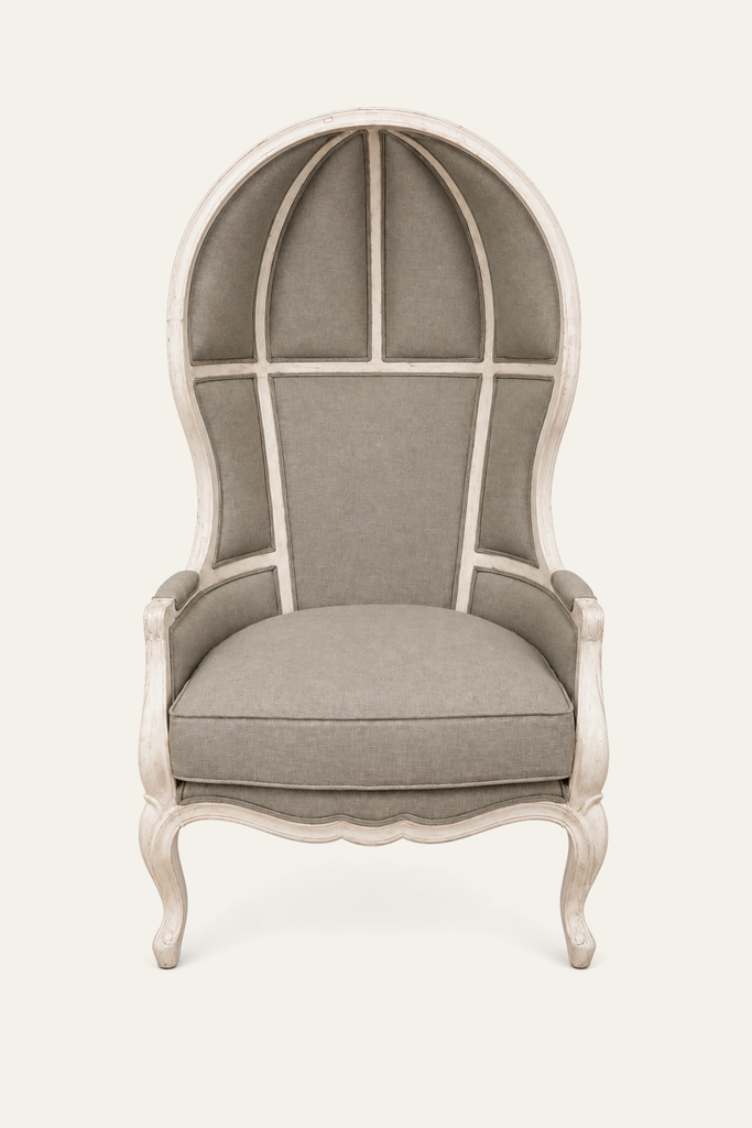 French Style Balloon-Back Upholstered Porter Chair in Muted Gray Fabric