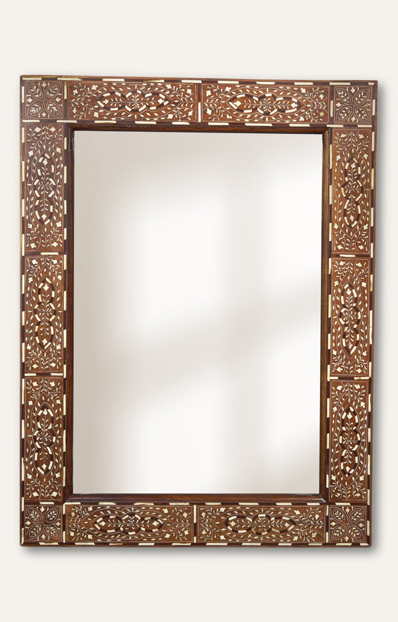 Brown Bone Inlay Wood Frame Mirror