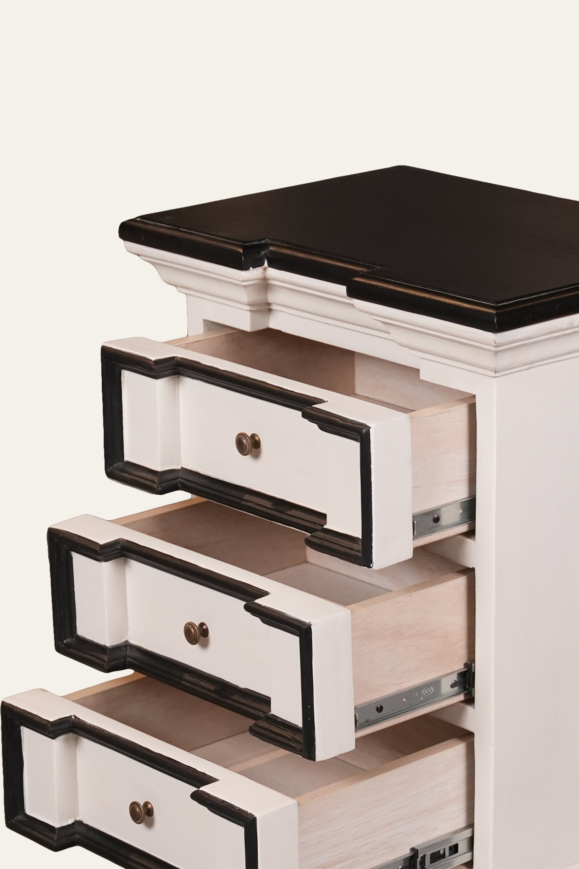 Premium 3-Drawer White Nightstand with Wood Top