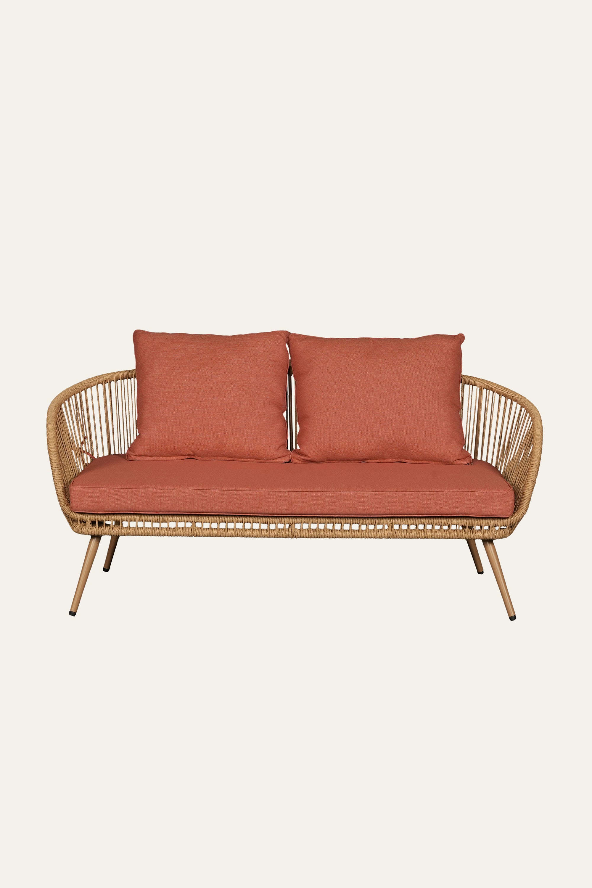 Woven Outdoor 2 Seater Sofa with Terracotta Cushions