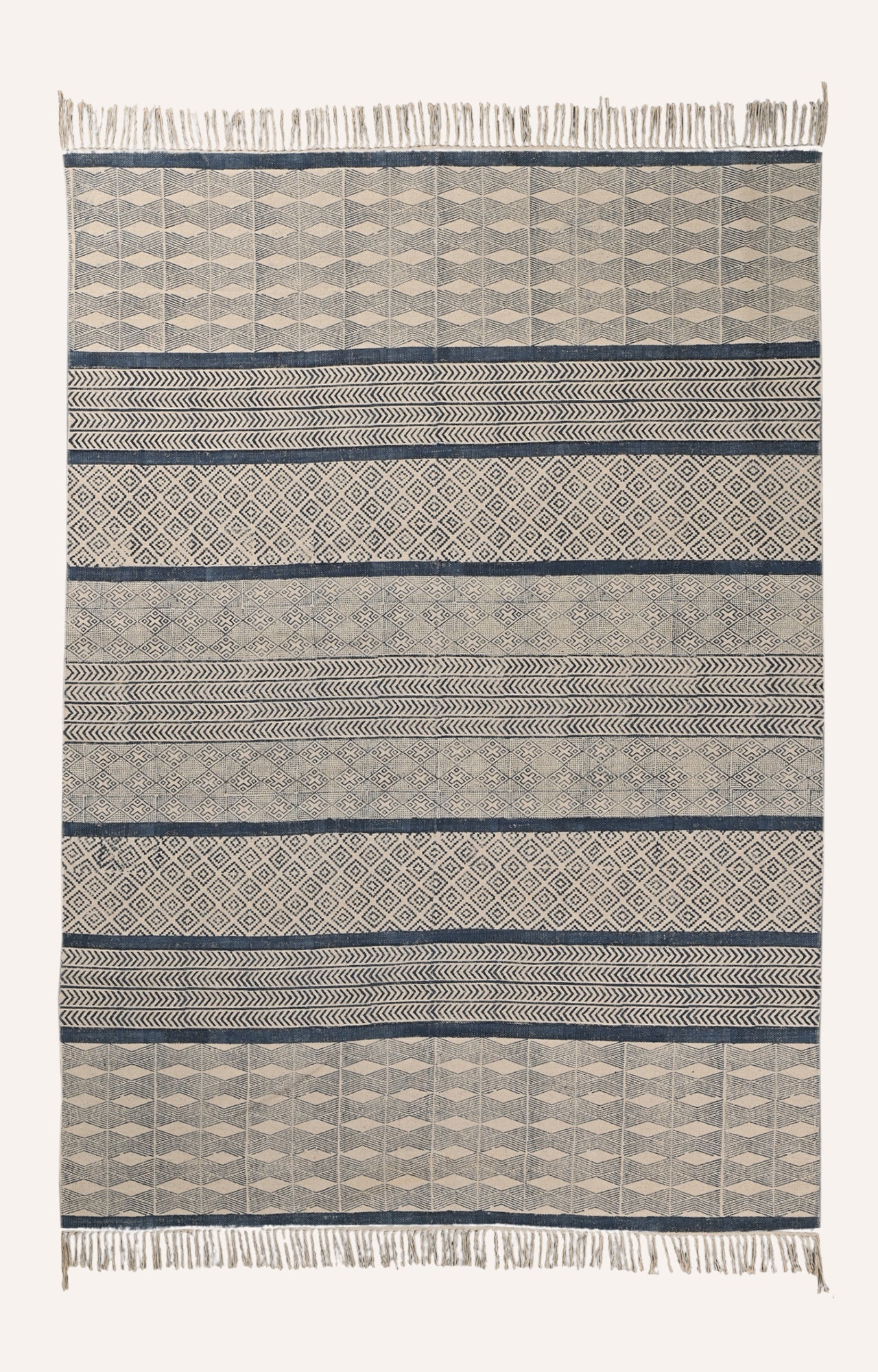 Blue and White Geometric Handwoven Kilim Rug