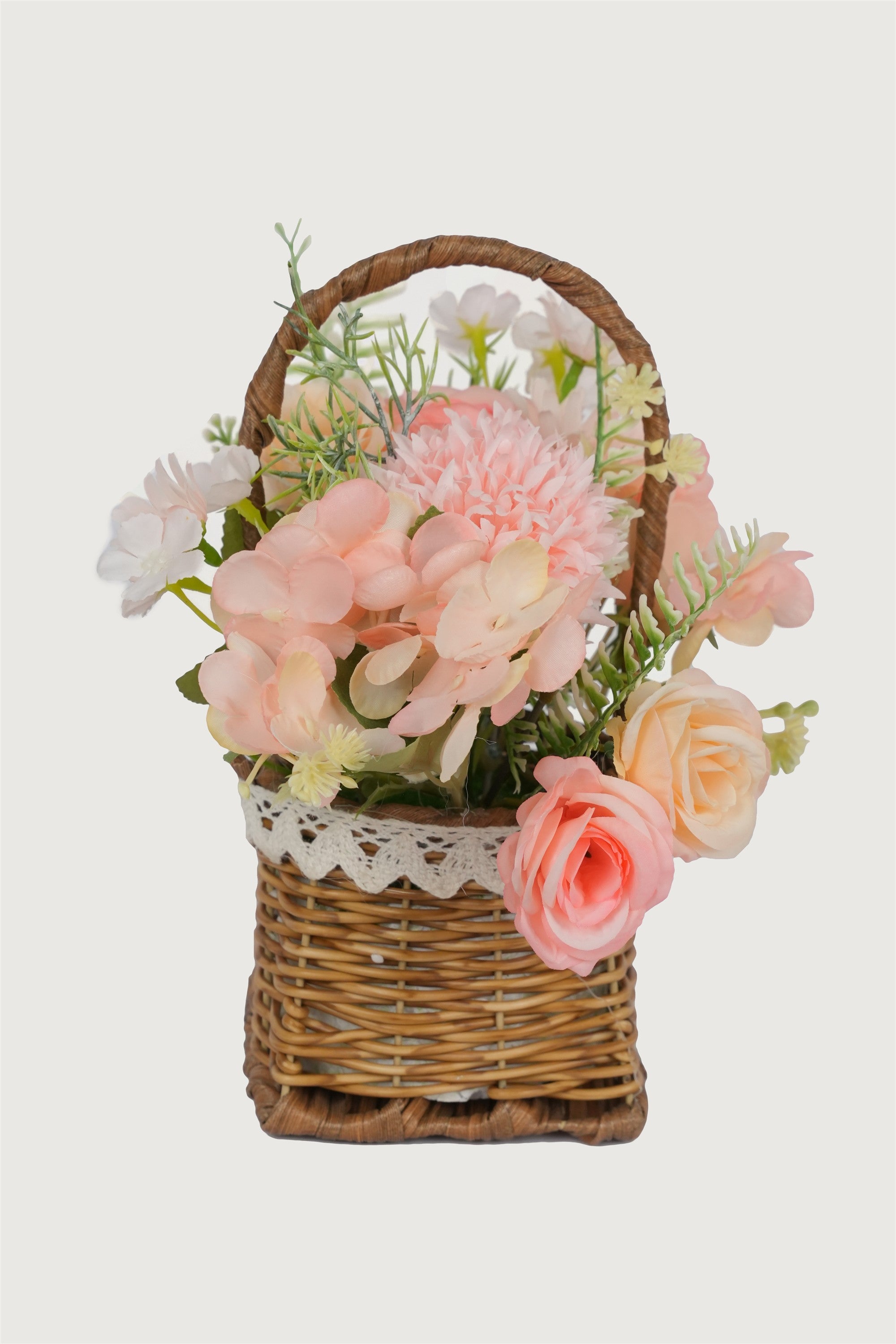 Pink Mixed Floral Arrangement in Wicker Basket