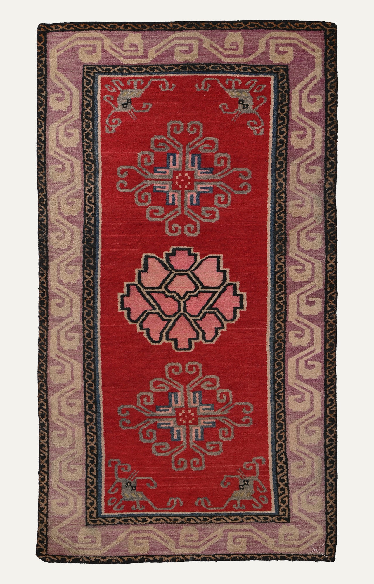 3 x 6 Ft Tibeten Carpet in Ruby color, vintage and rare