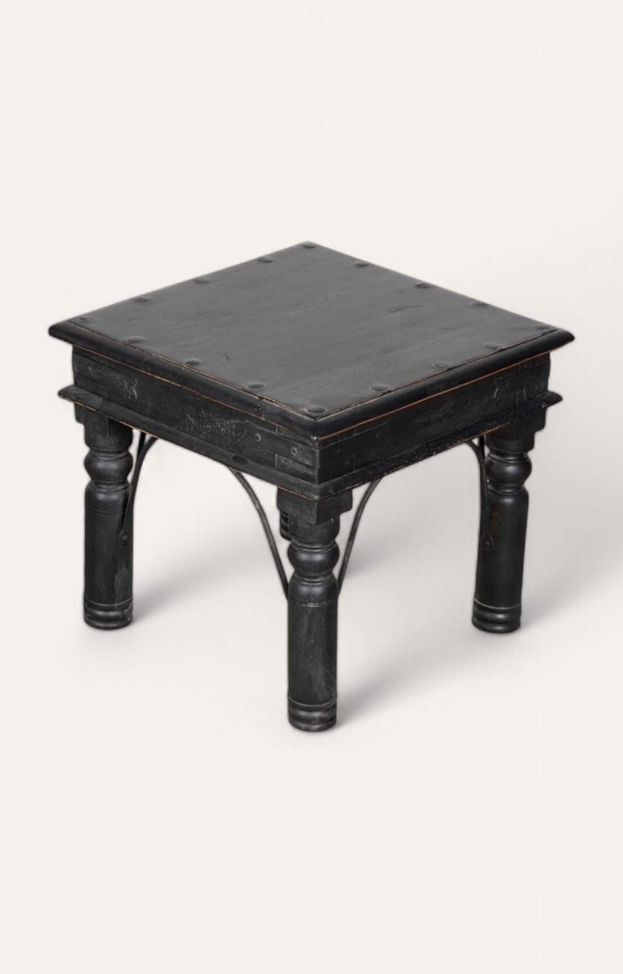 Black Wooden Side Table with Metal Accents
