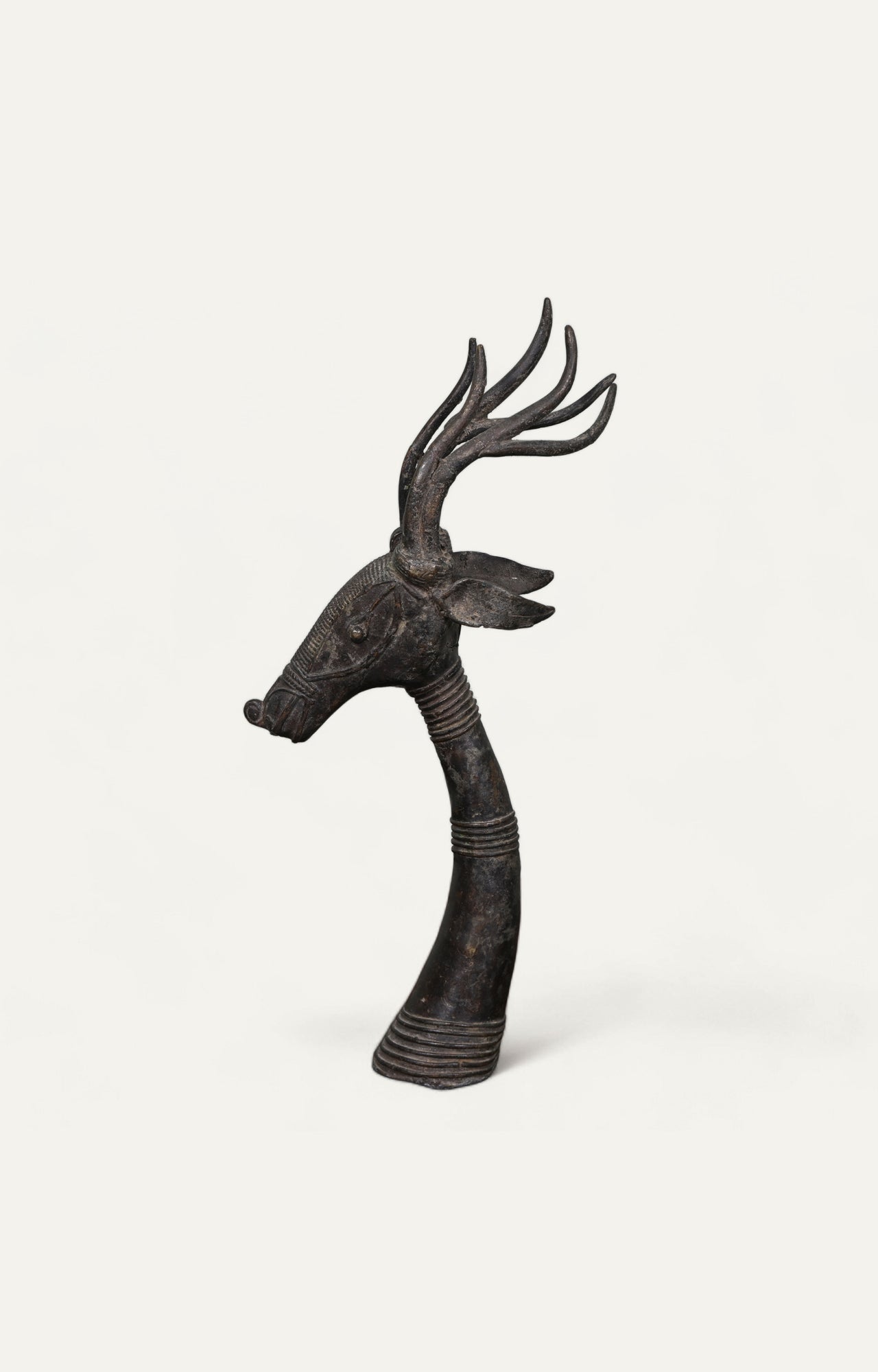 Hand-Carved Vintage Brass Deer Head Tabletop Sculpture