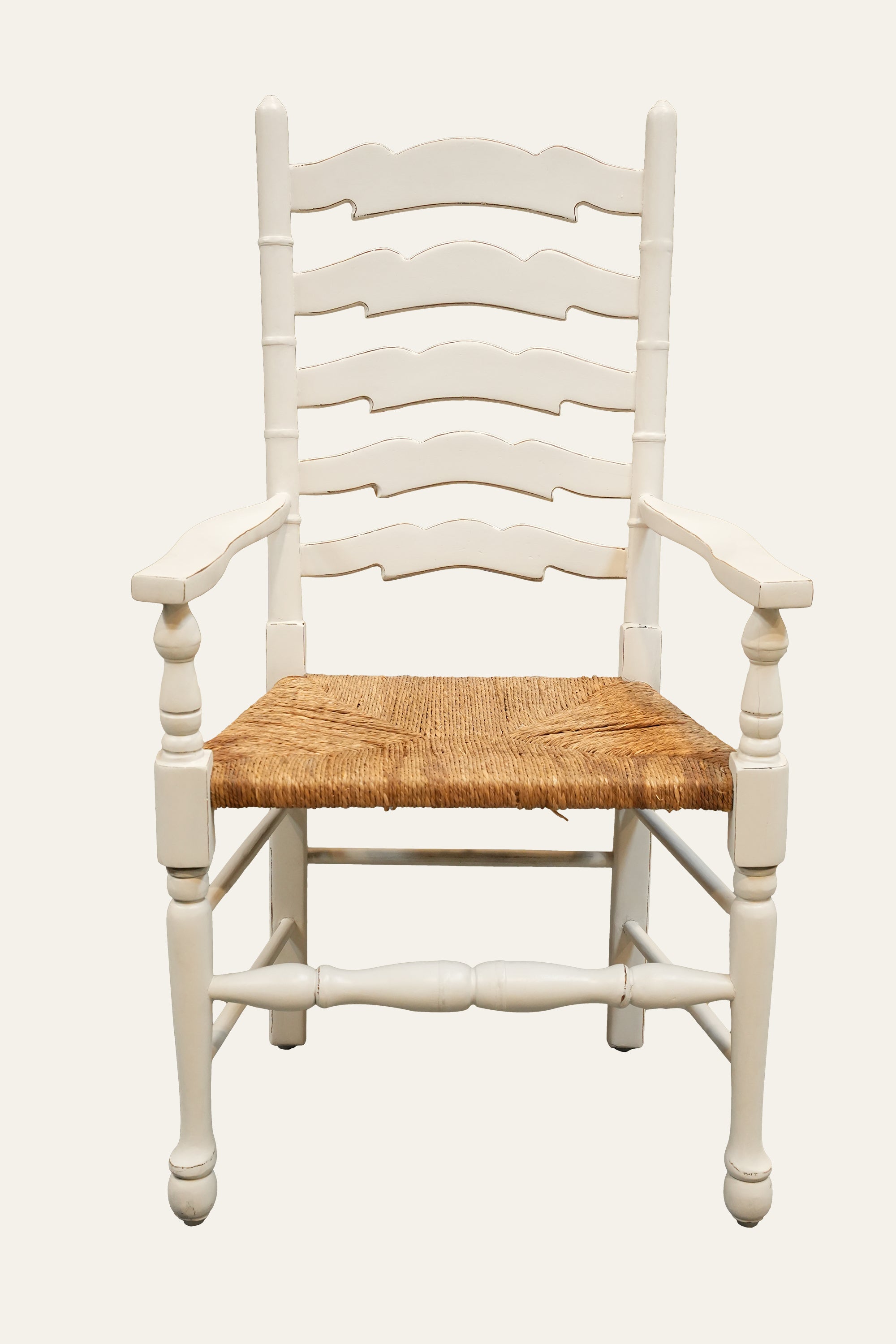 White Scalloped Armchair with Natural Fiber Seat