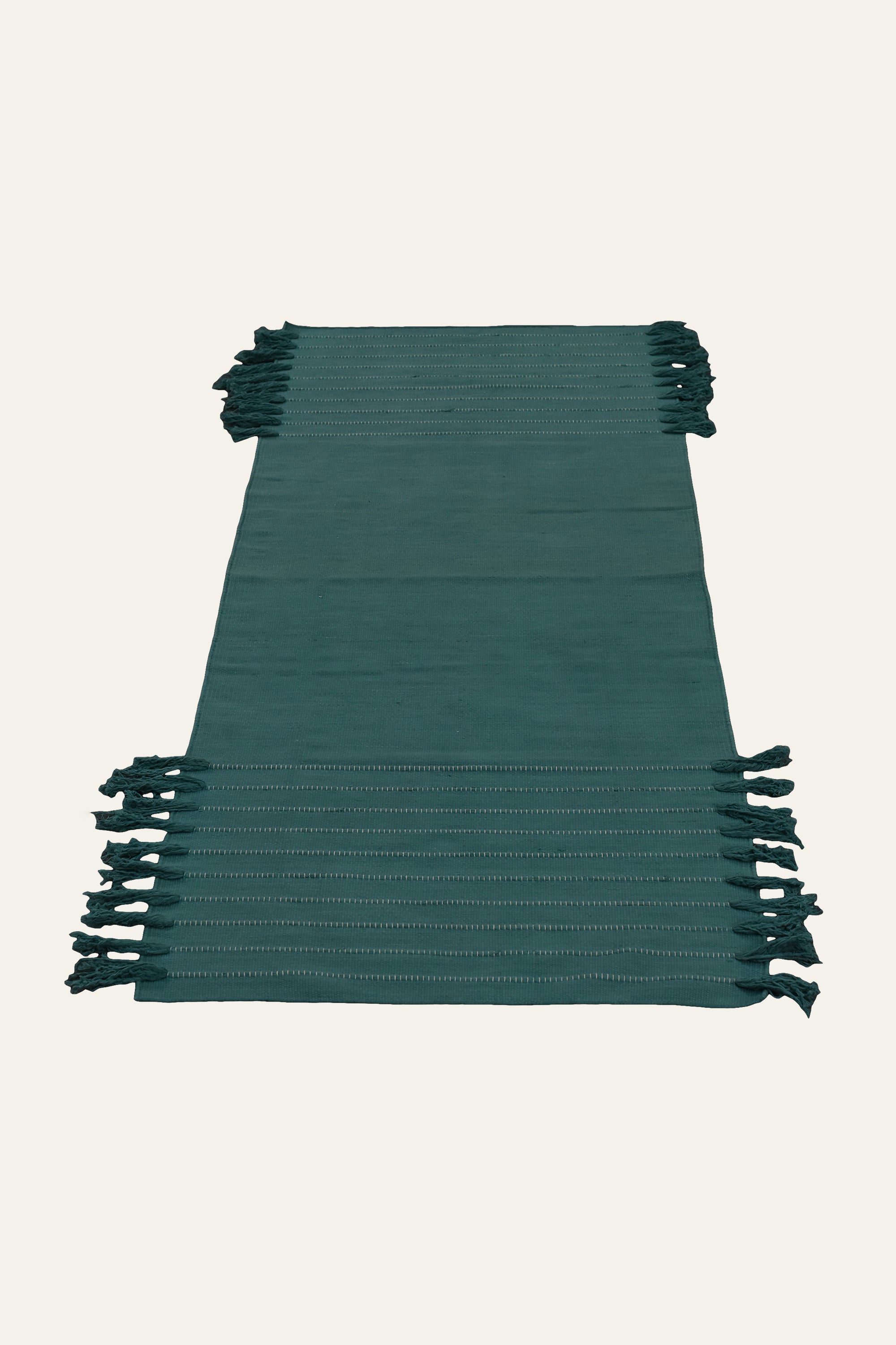 Teal Blue Washable Cotton Yoga Mat with Fringe