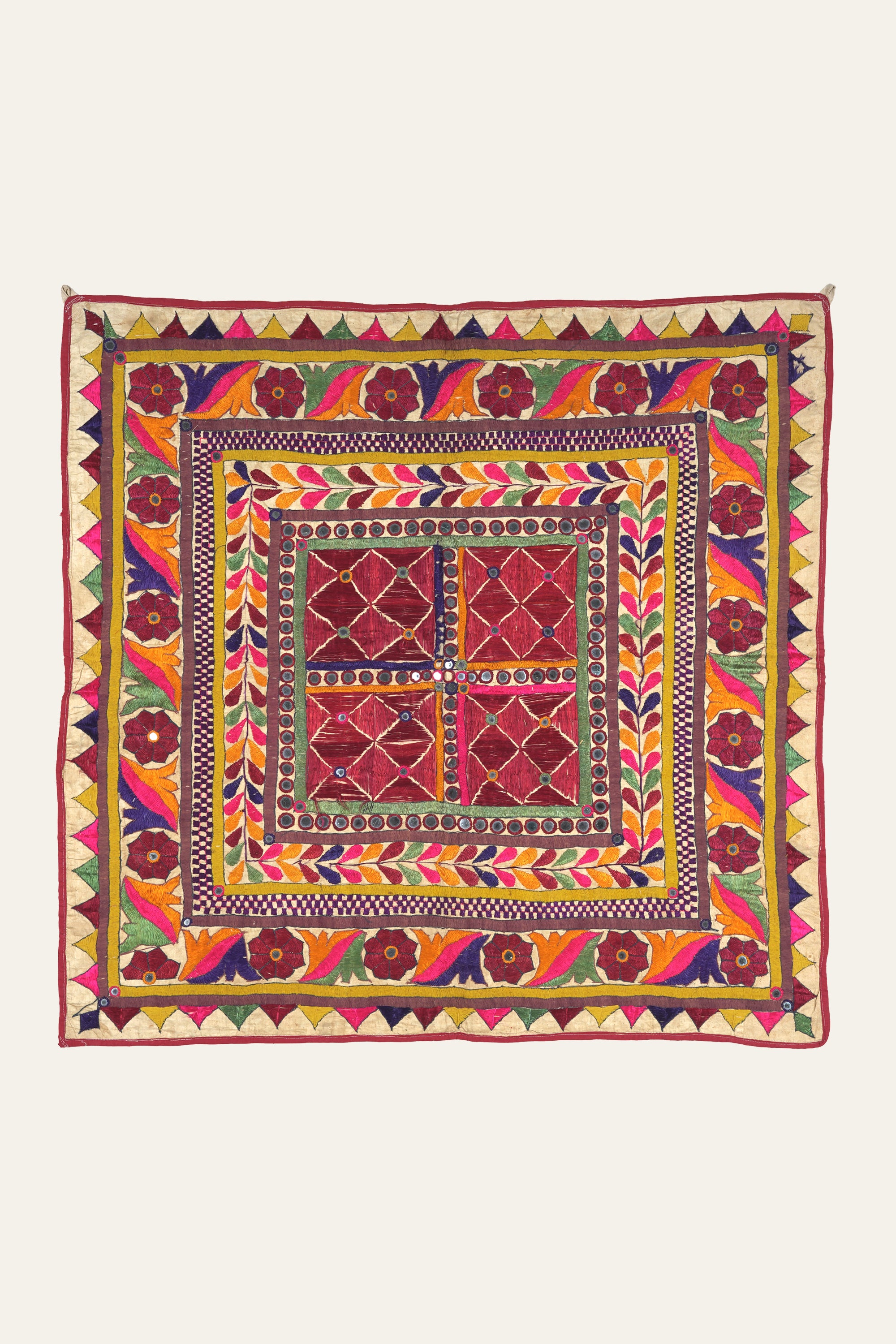 Concentric Geometric Indian Embroidery Wall Tapestry