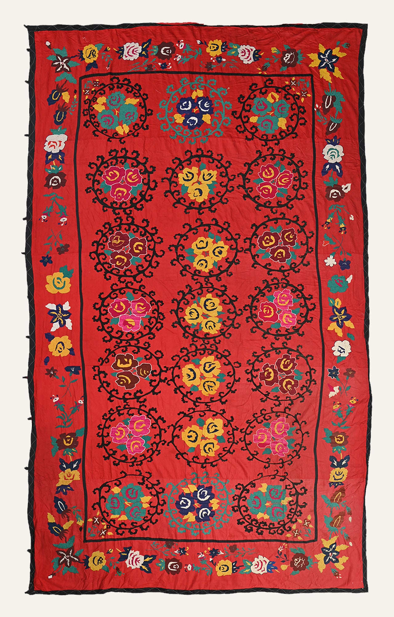 Vintage Textile Tapestry - Traditional Suzani Embroidery Wall Hanging