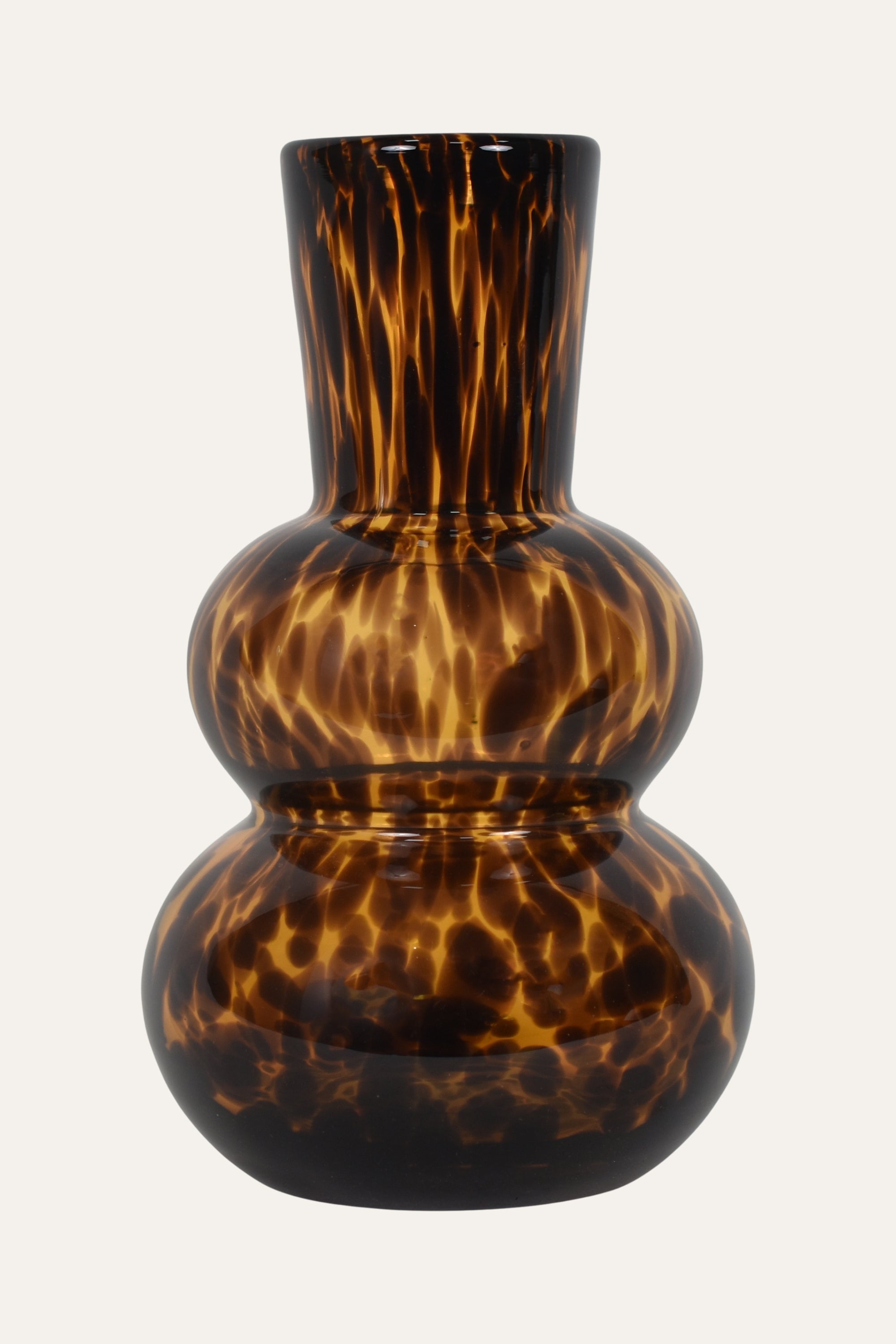 Hand Blown Colored Tortoiseshell Amber Glass Double-Bulb Sculptural  Vase