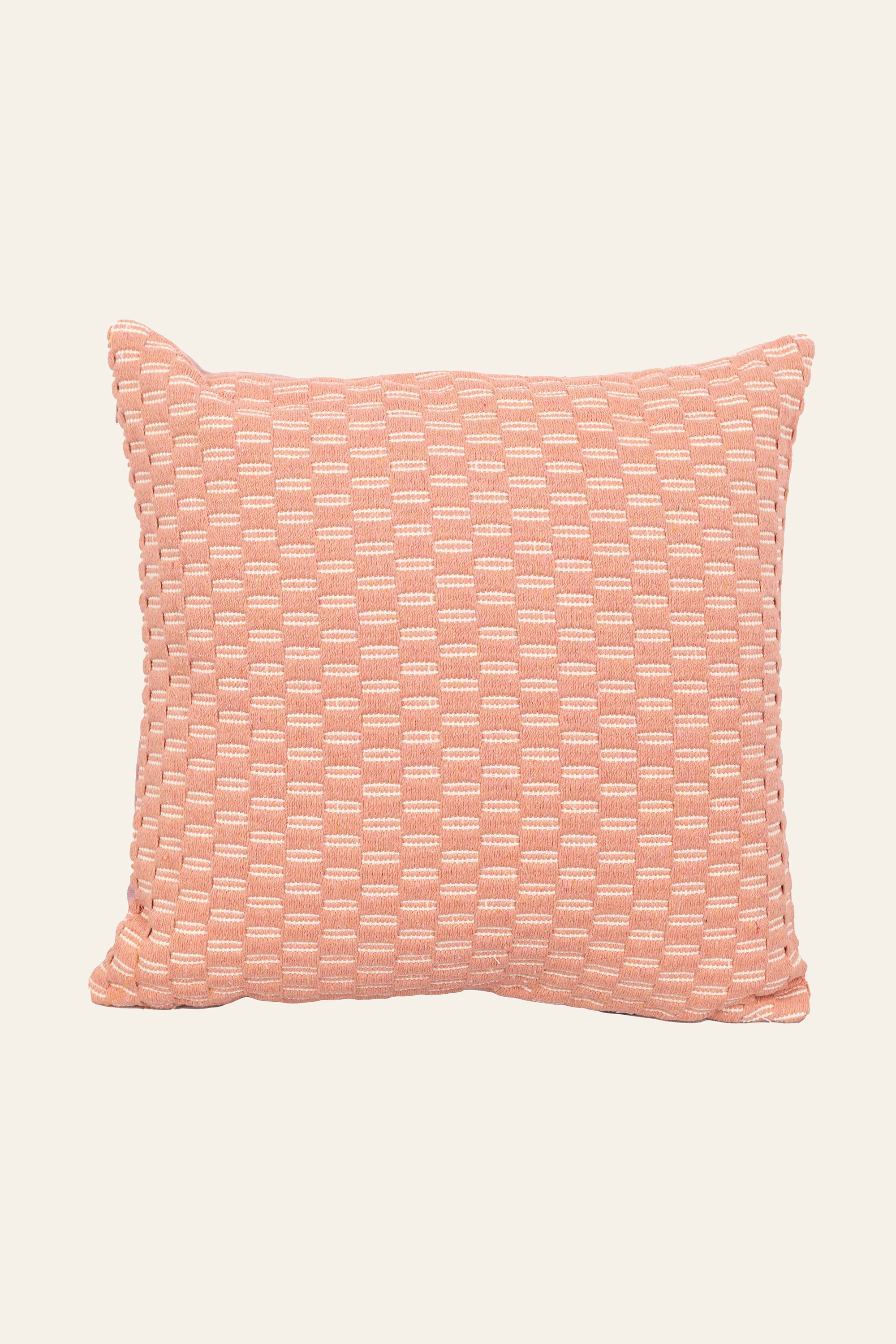 Pink and White Woven Jacquard Cushion