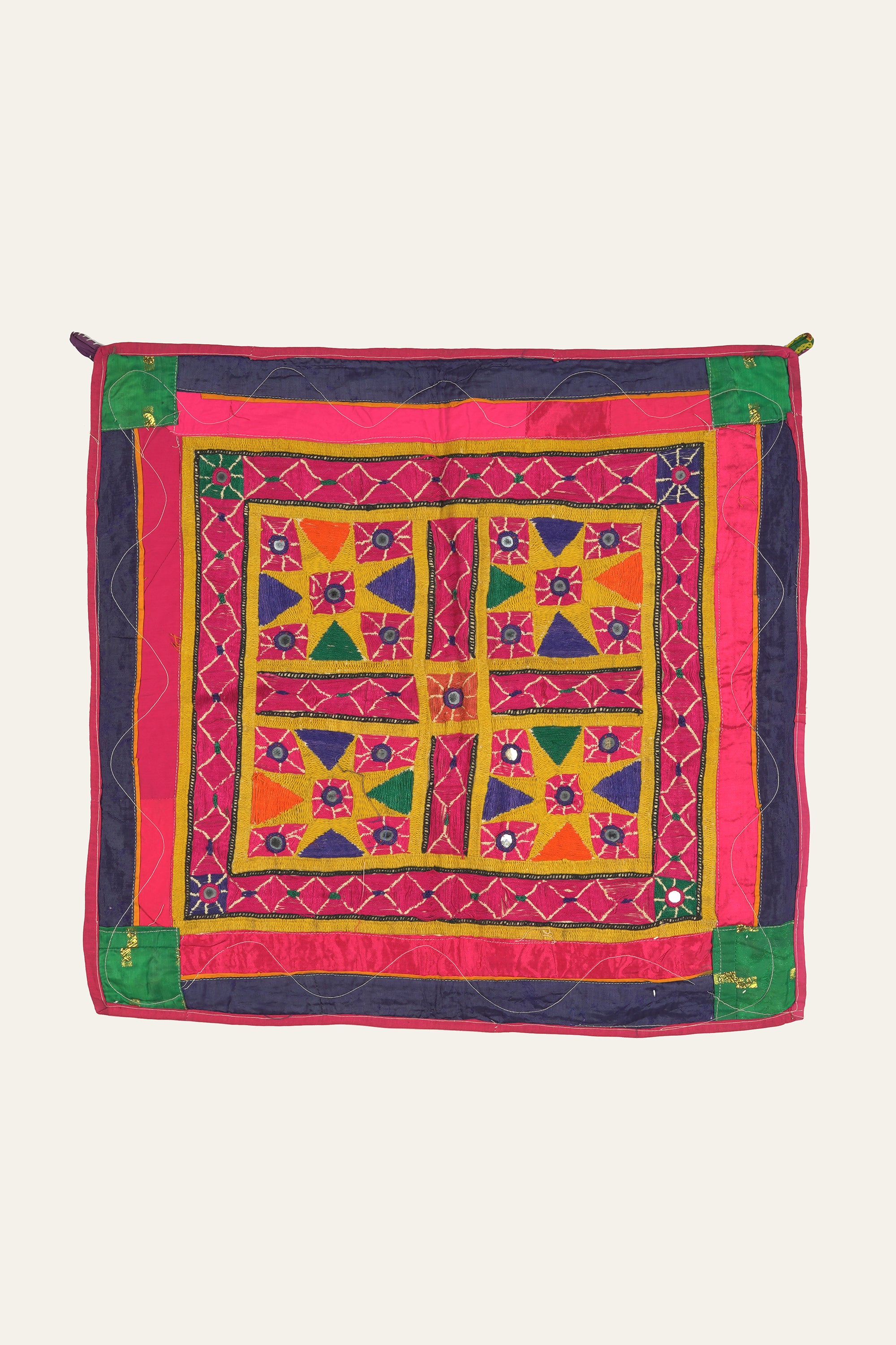 Fuchsia Mirrorwork Gujarati Textile Panel Wall Decor