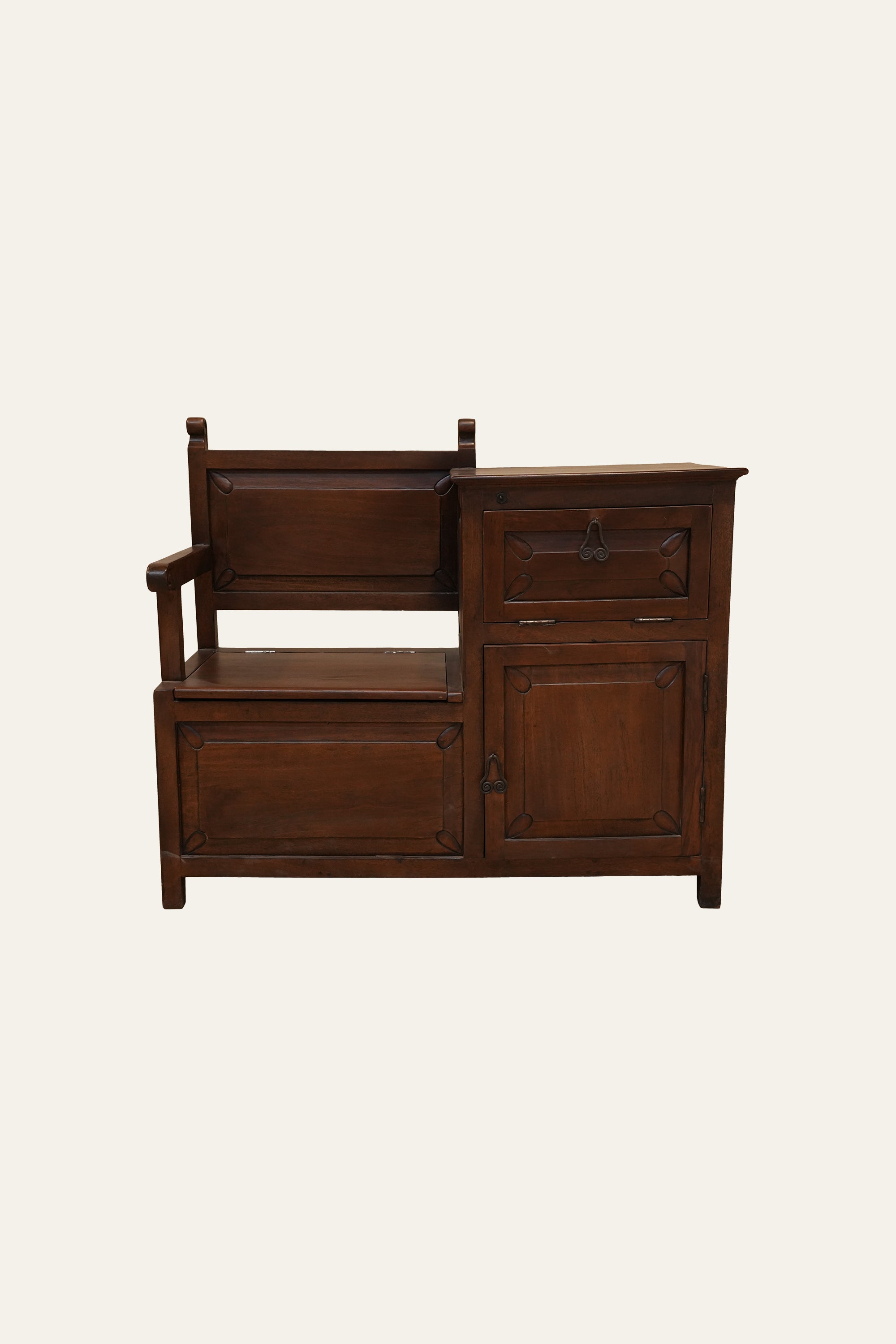 European Style Cabinet with Integrated Seat in Solid Wood