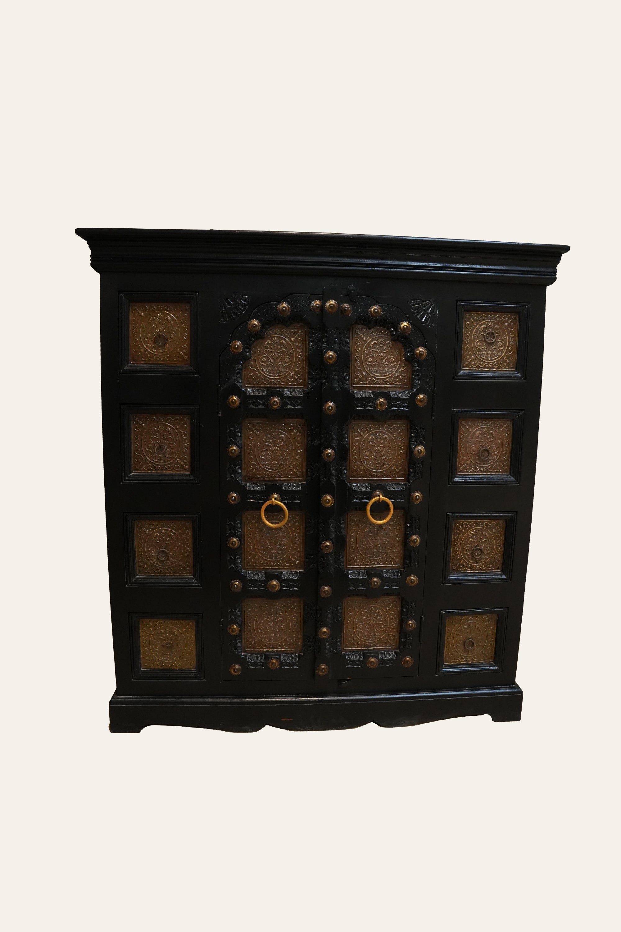 Rajasthani Style Wooden Cabinet with Embossed Metal Panels