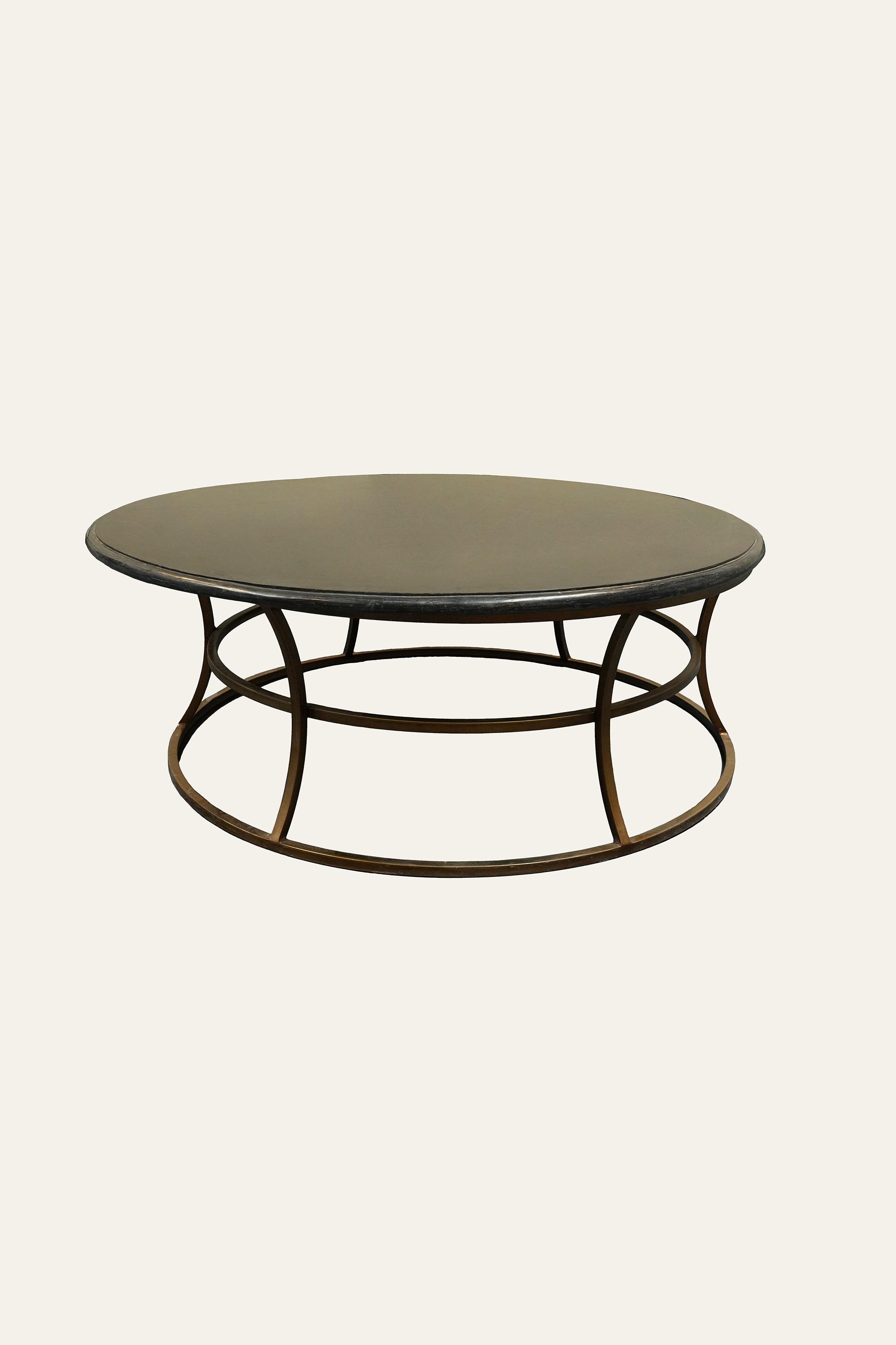 Round Marble Living Room Coffee Table with Metal Ring Base