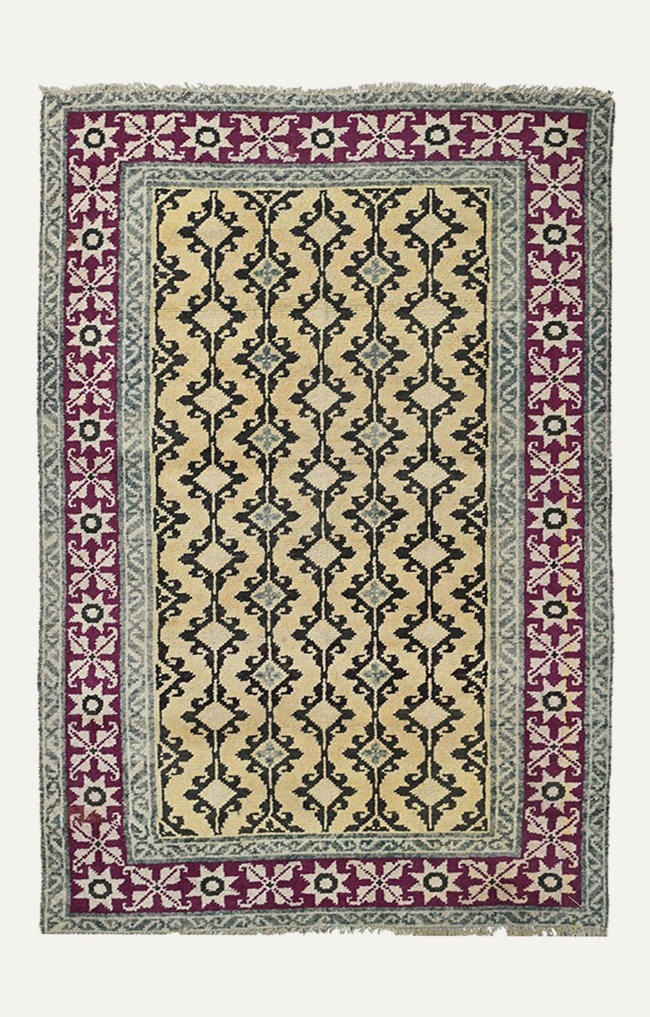 4 x 6 Ft Cotton Handwoven Vintage Agra Thick Pile Geometric Carpet4 x 6 Ft 100years Old Agra Densely Woven Mugal Art Cotton Carpet