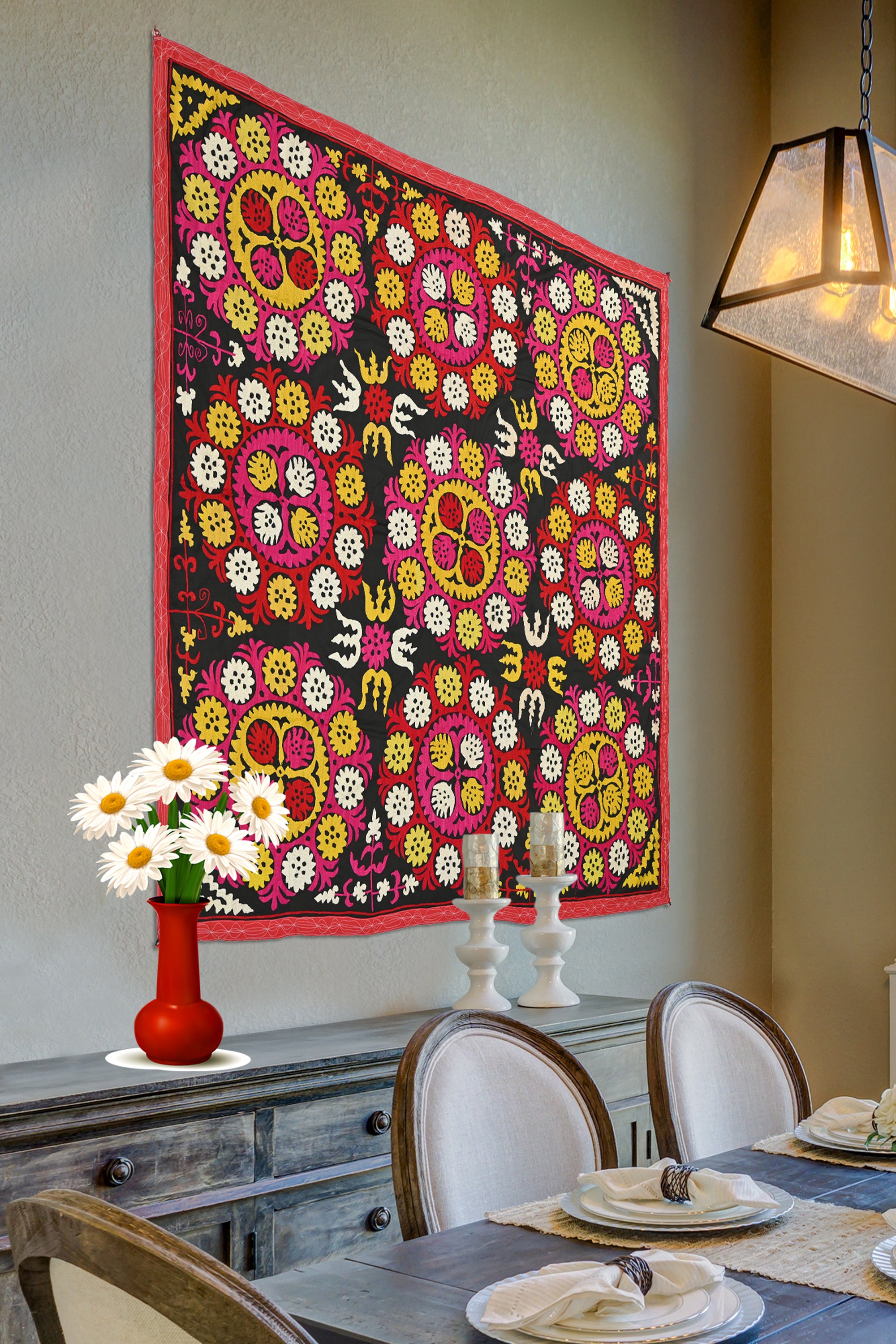 Floral Medallion Suzani Collectible Wall Art