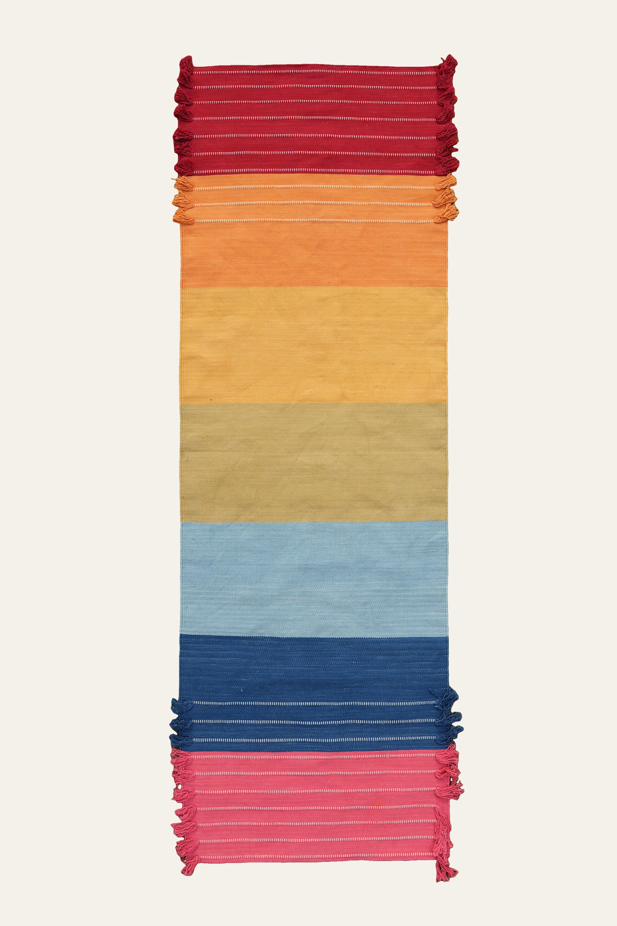Multicolour Striped Washable Cotton Yoga Mat with Fringe
