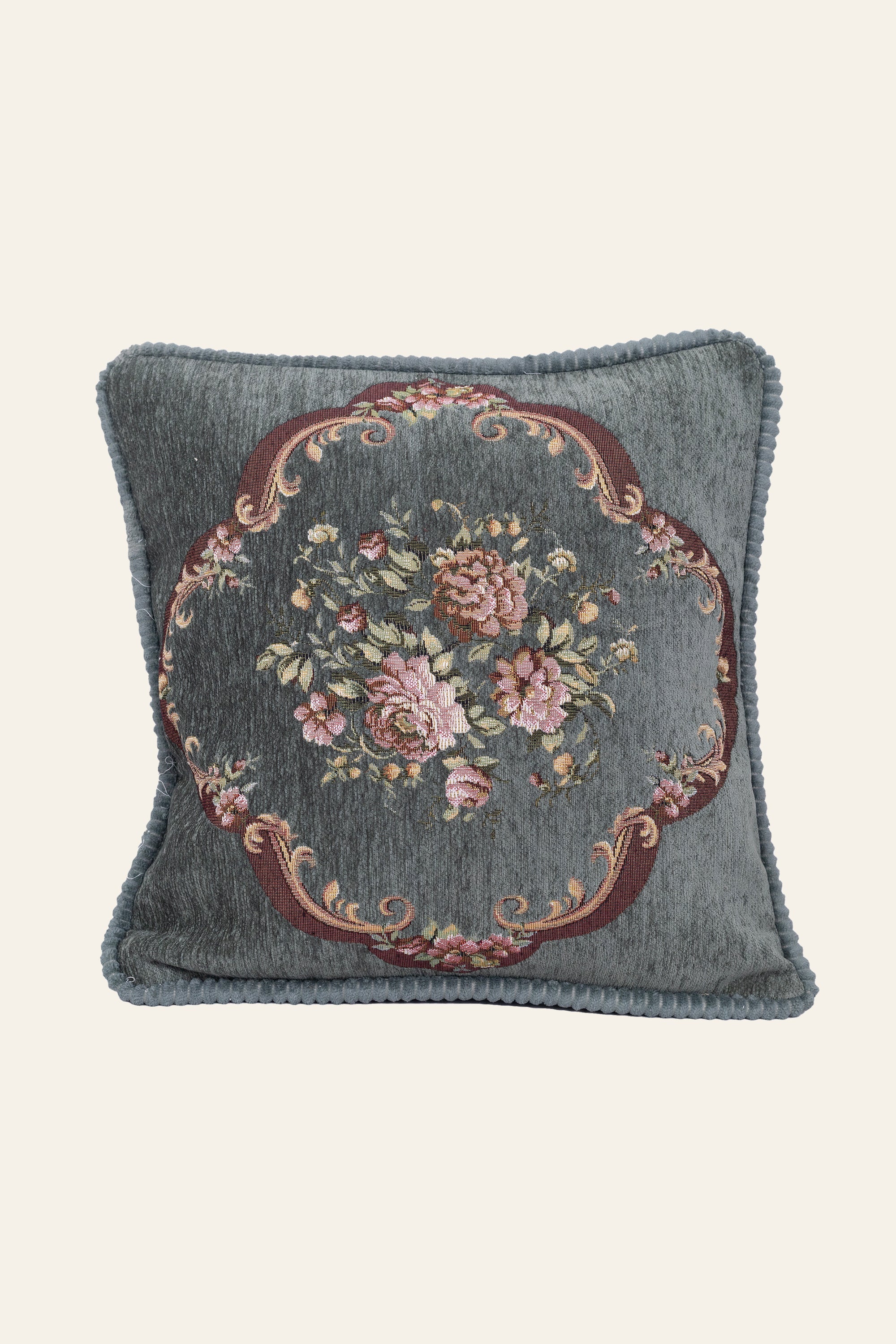 Teal Blue Embroidered Cushion