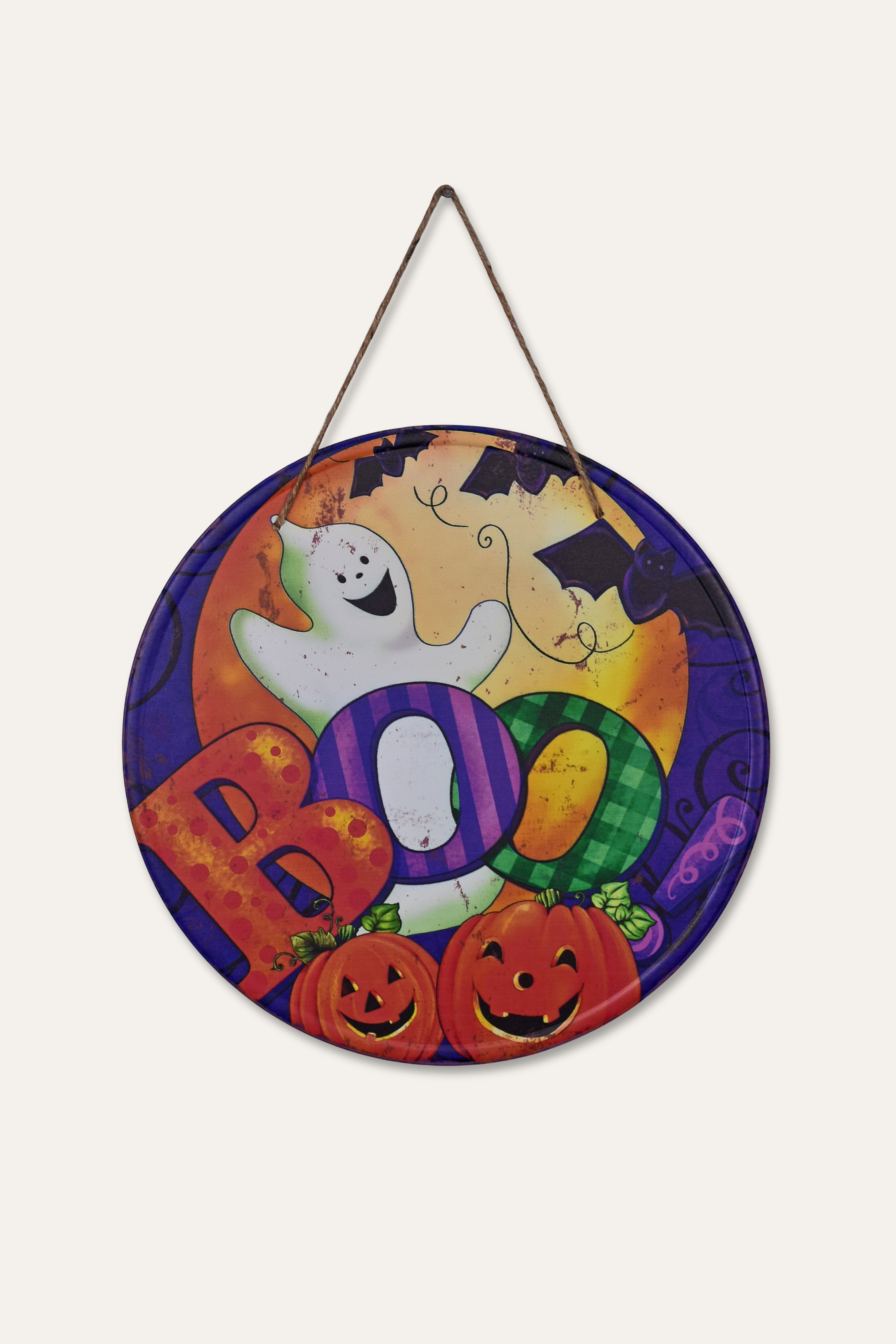 Halloween Boo Ghost Harlequin Round Metal Wall Décor