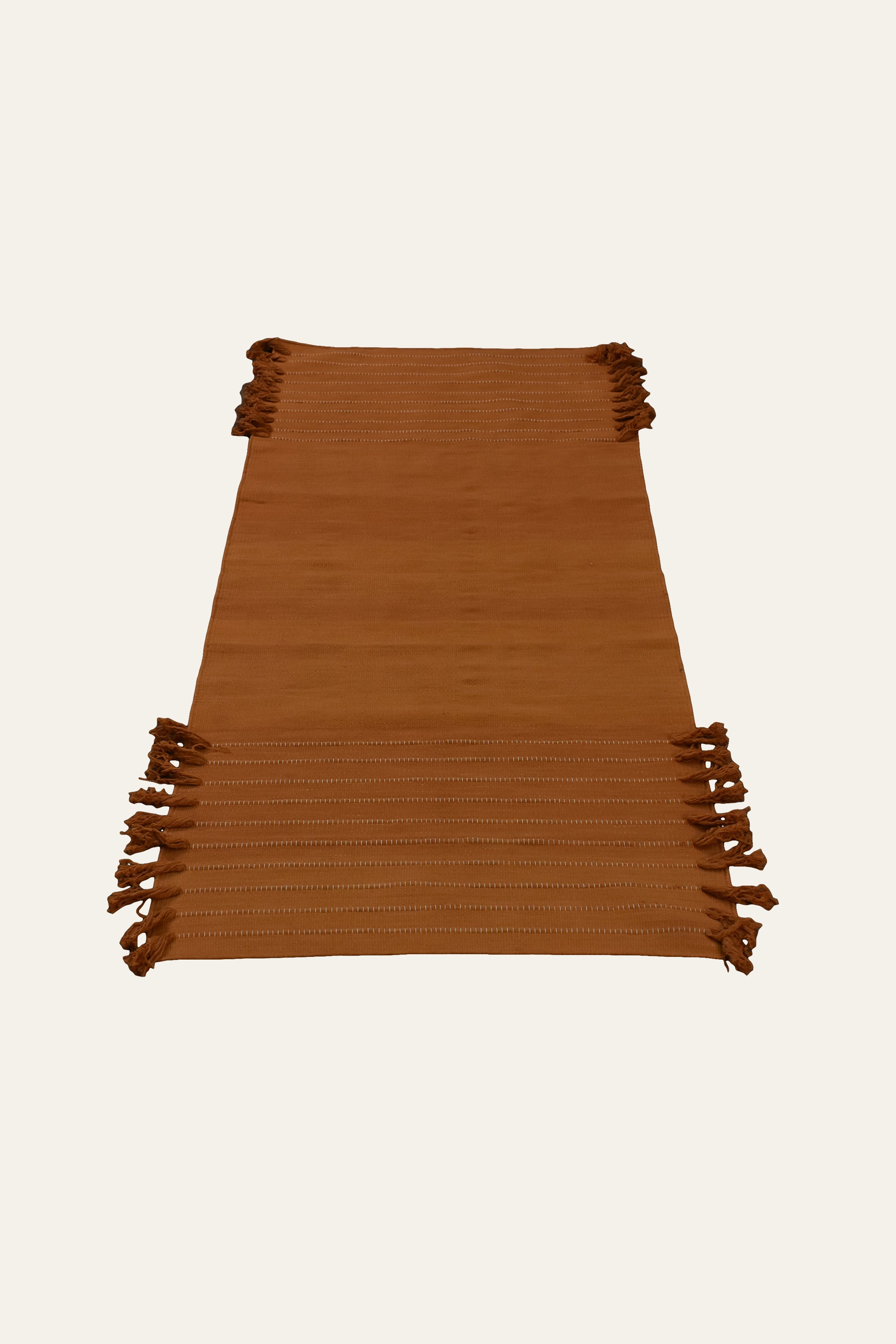 Rust Orange Washable Cotton Yoga Mat with Fringe