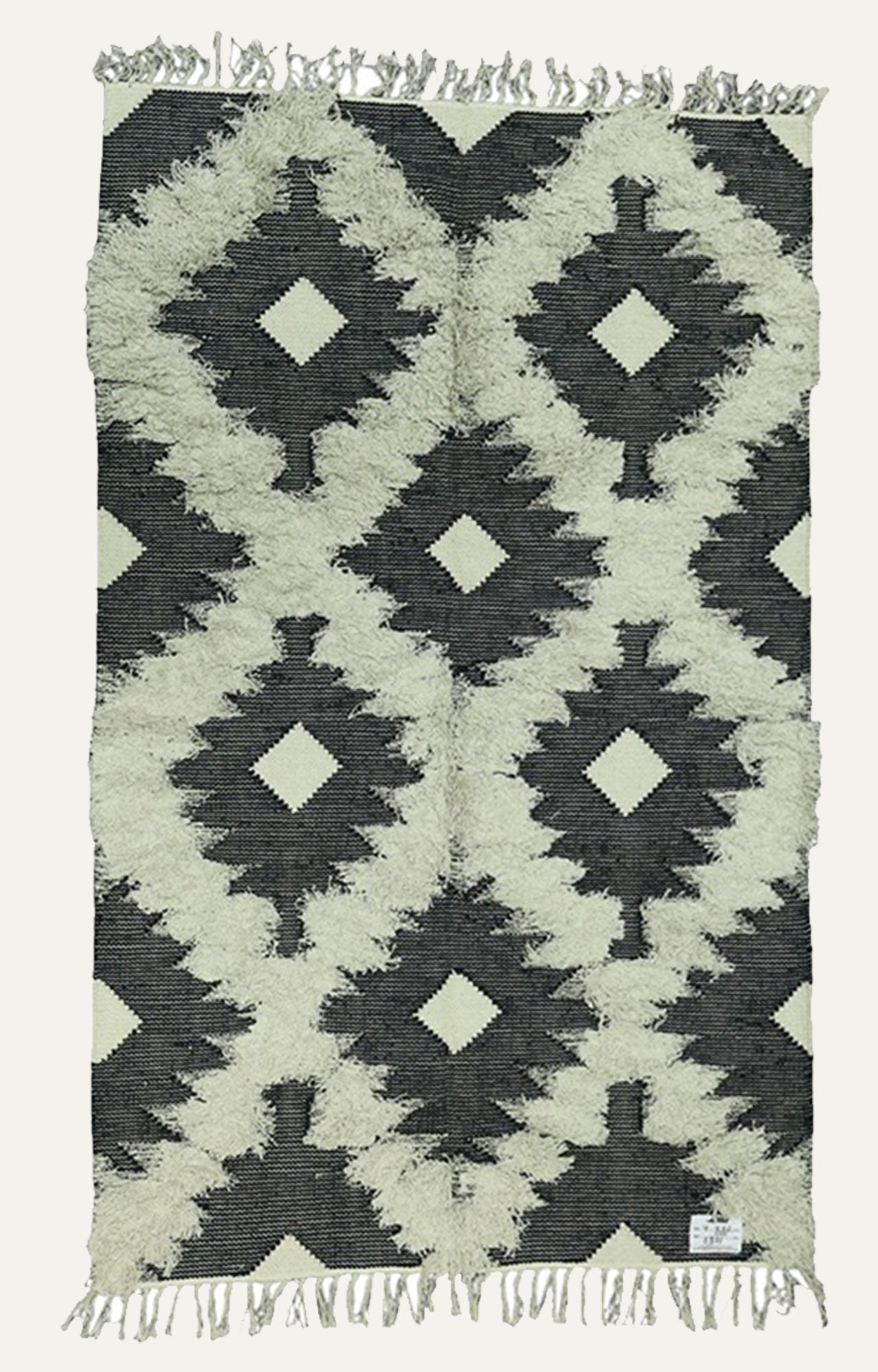 4 x 6.2 Ft Dark Grey And Ivory Abstract Diamond Rug