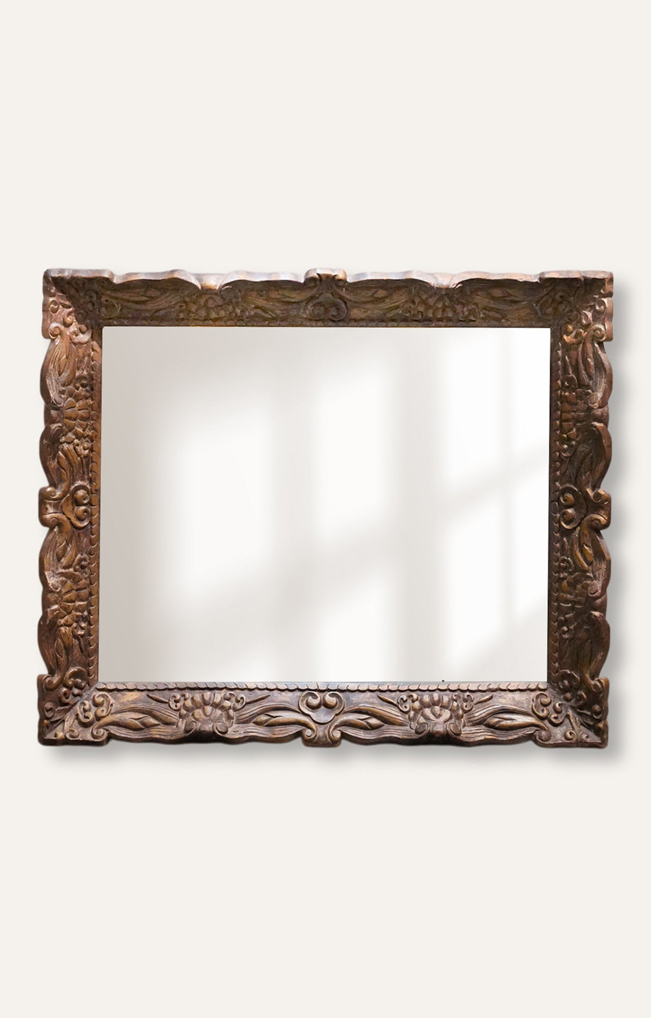Brown Wood Frame Rectangle Wall Mirror