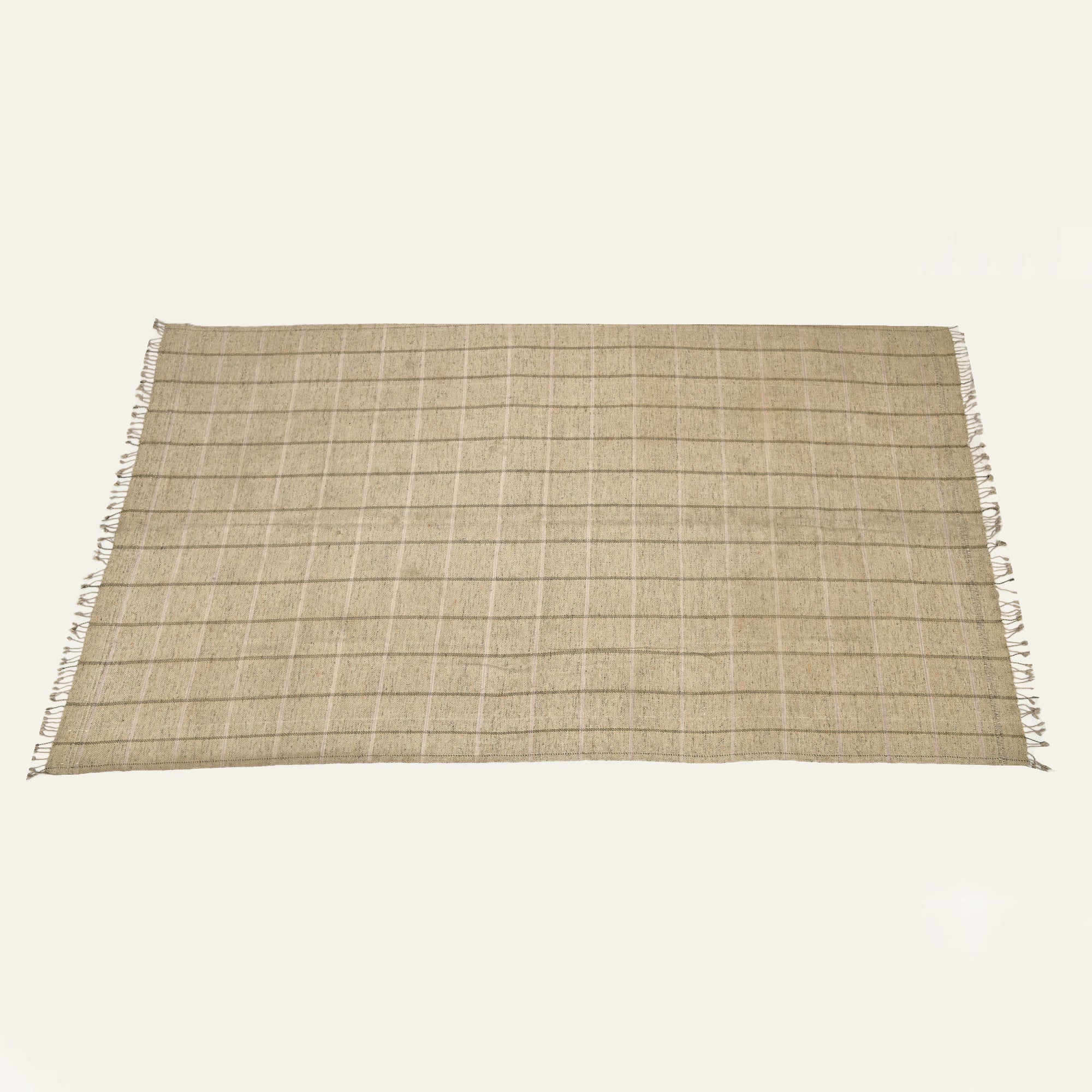 Beige Checked Hand Woven Cotton Punjabi Khes Wall Hanging