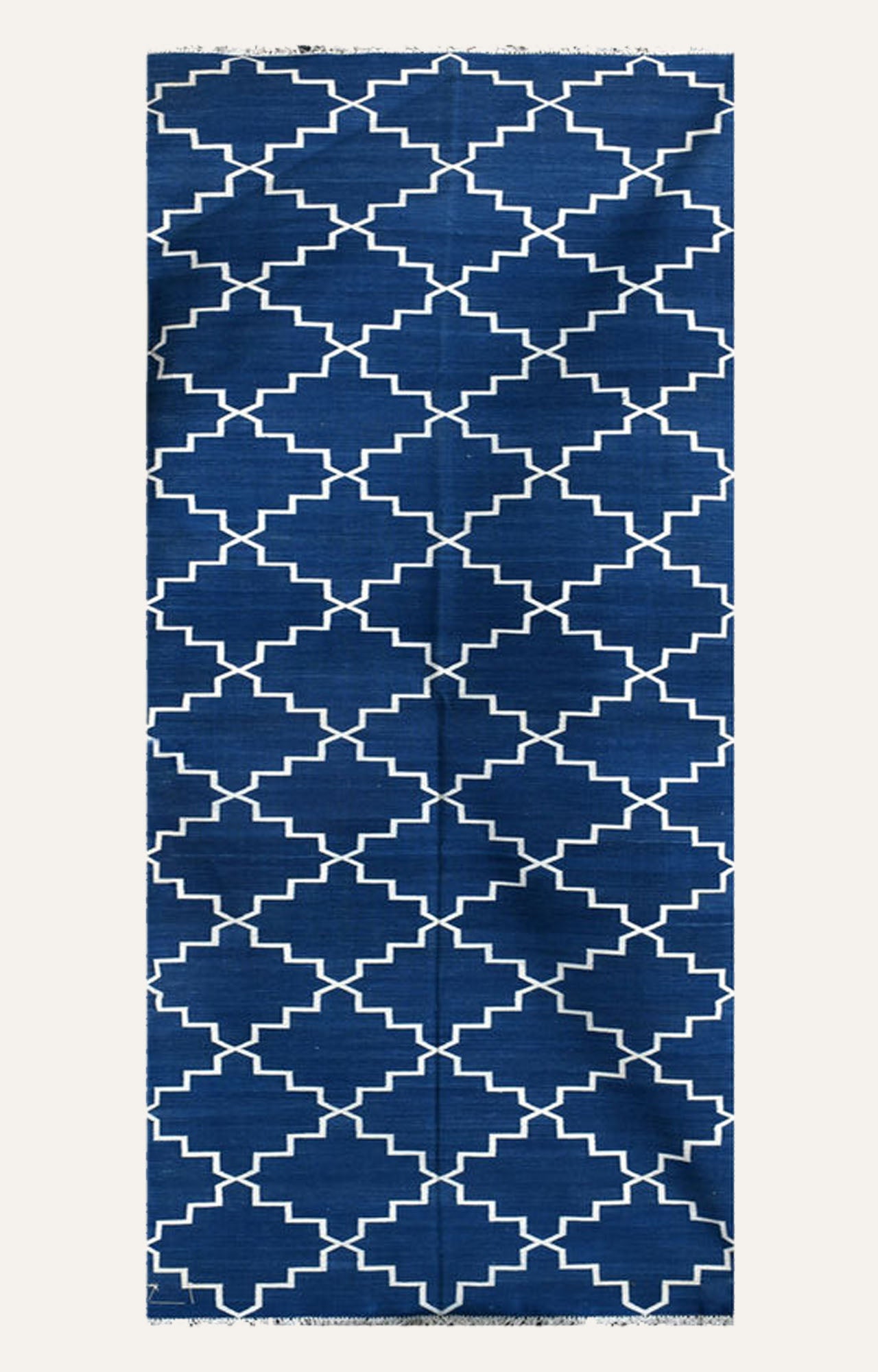 Indigo Diamonds pattern Handwoven Cotton Runner