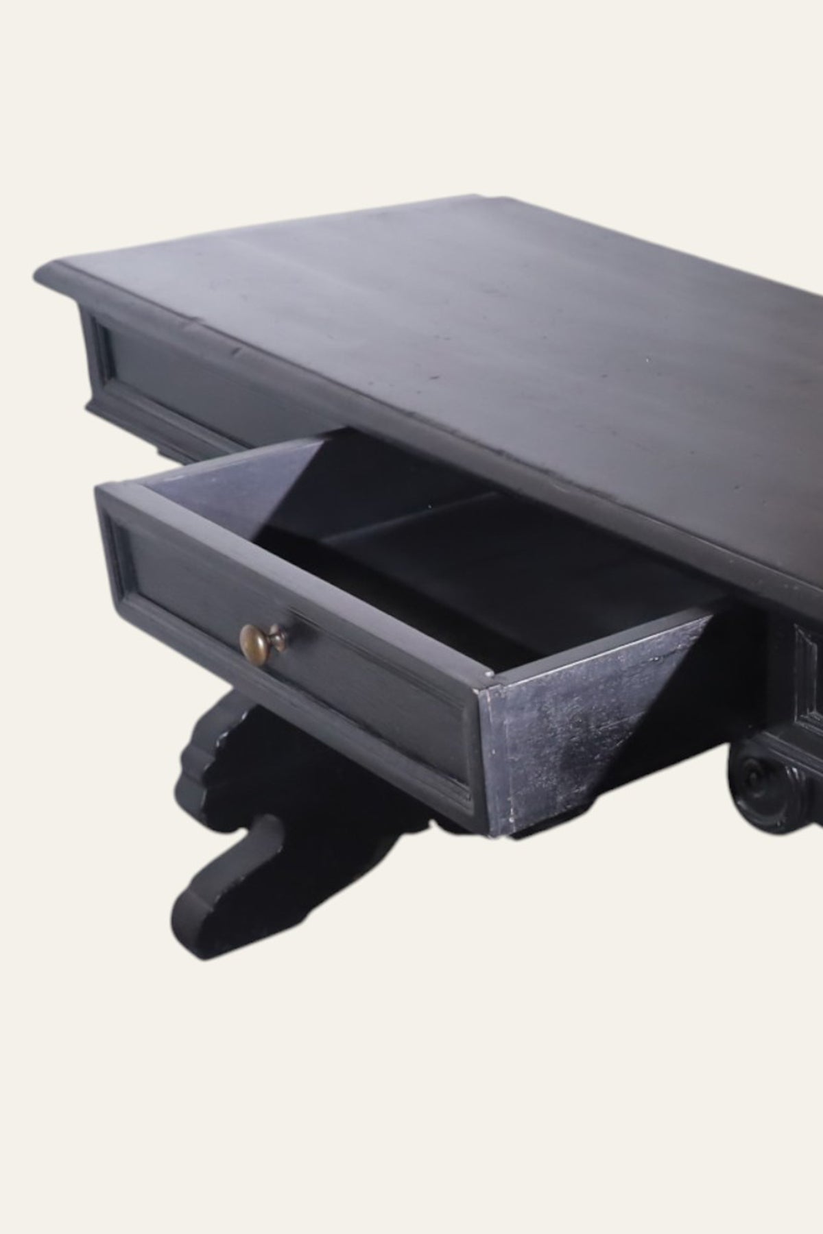 Black Carved Writing Desk with Lyre Trestle Legs