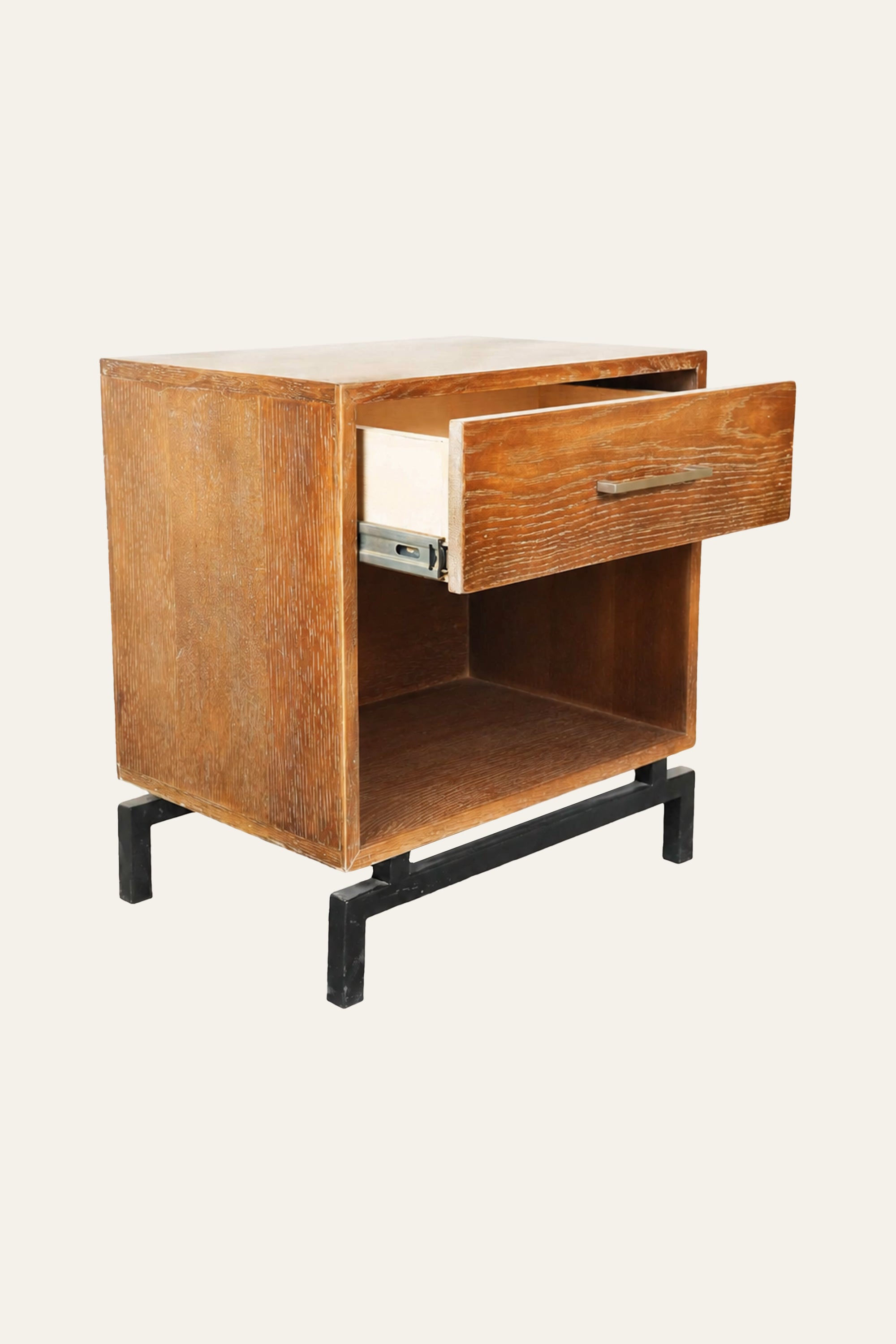 Mid-Century Modern Single Drawer Bedside Table with Open Cubby Shelf