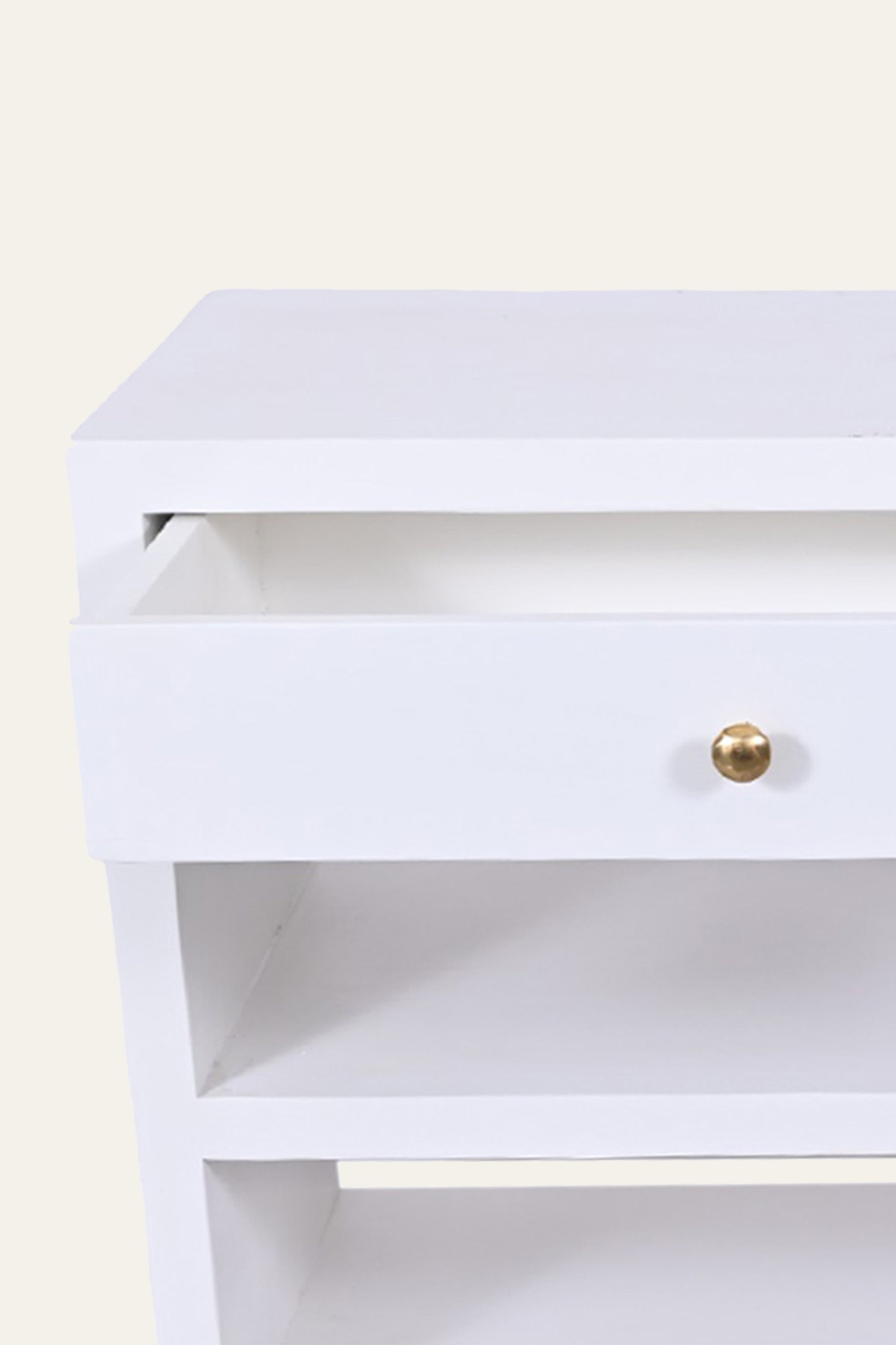 Modern White Open Shelf Bedside Table with Drawer