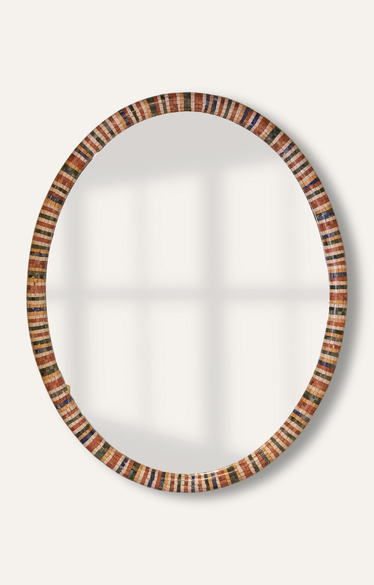 Handcrafted Round Mosaic Wall Mirror with Multicolor Striped Frame