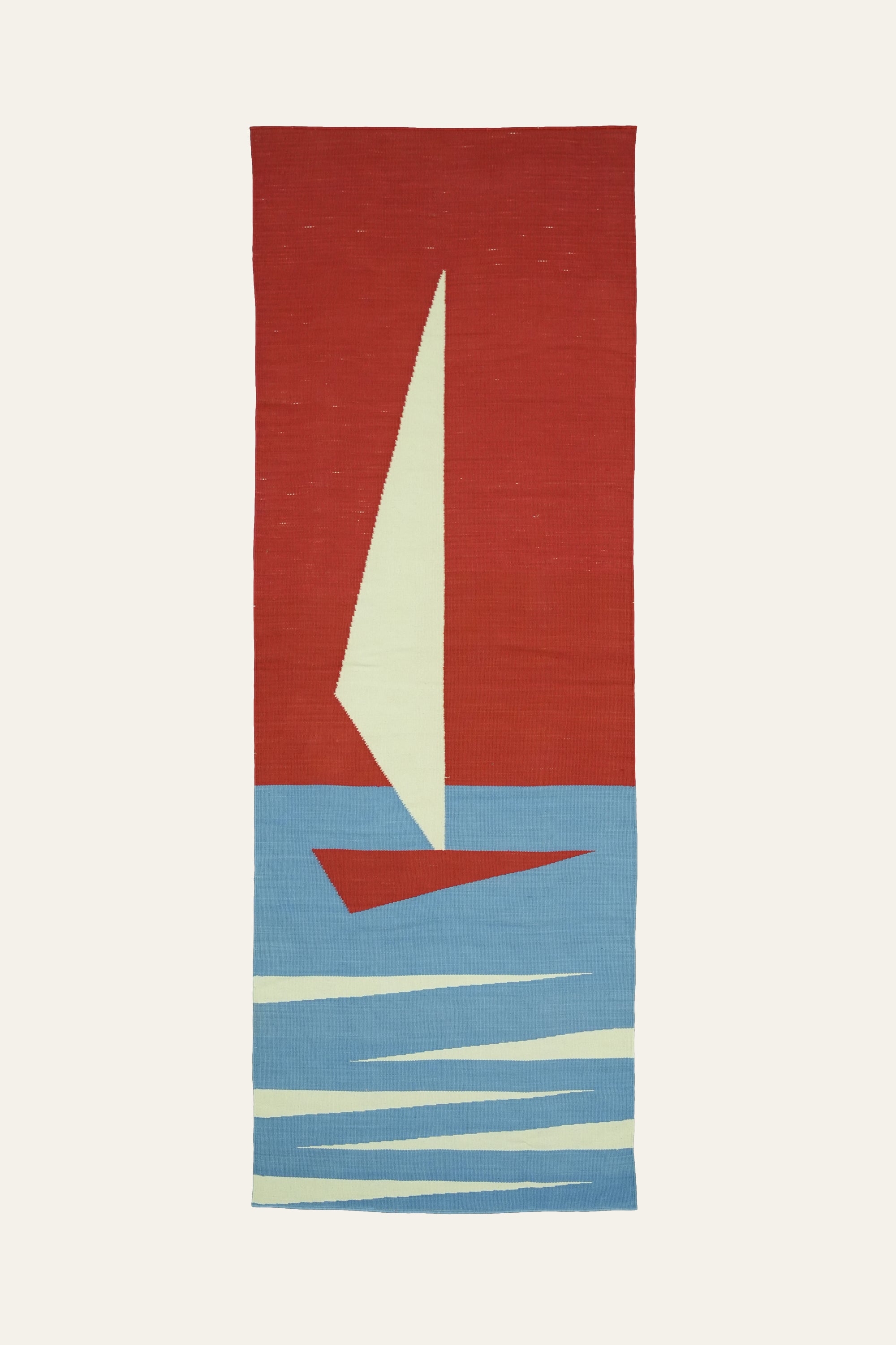 White and Red Sailboat Motif Cotton Yoga Mat
