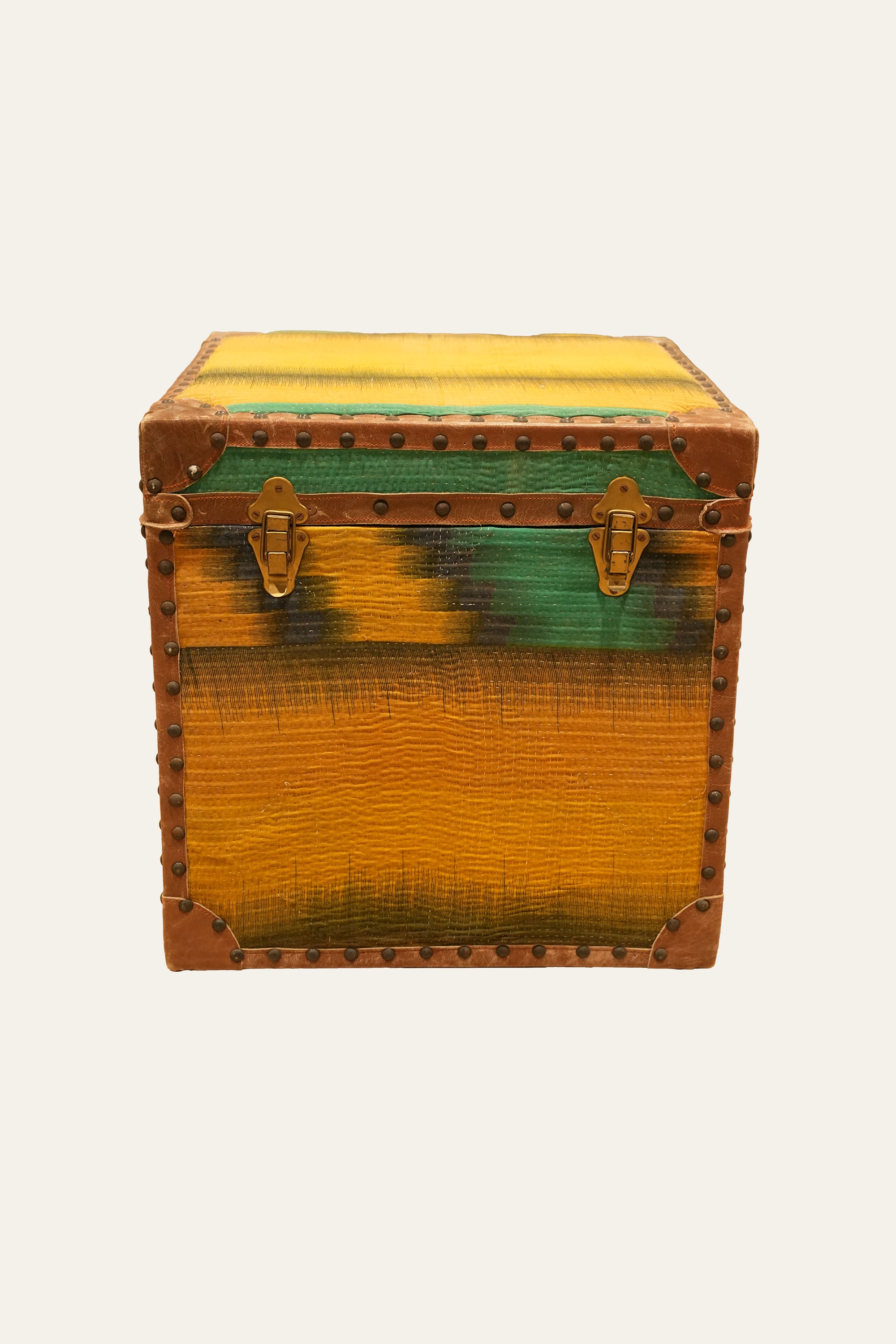 Mustard Ralli Textile Cube Trunk with Brass Studs