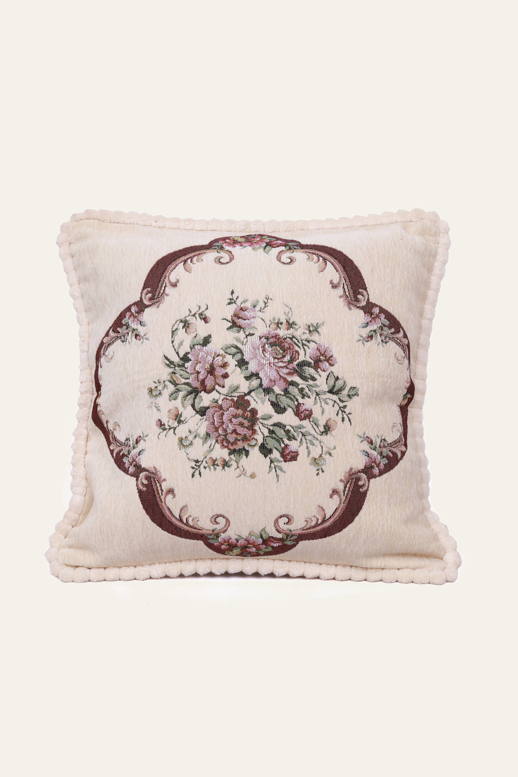 White Floral Motif Embroidered Cushion