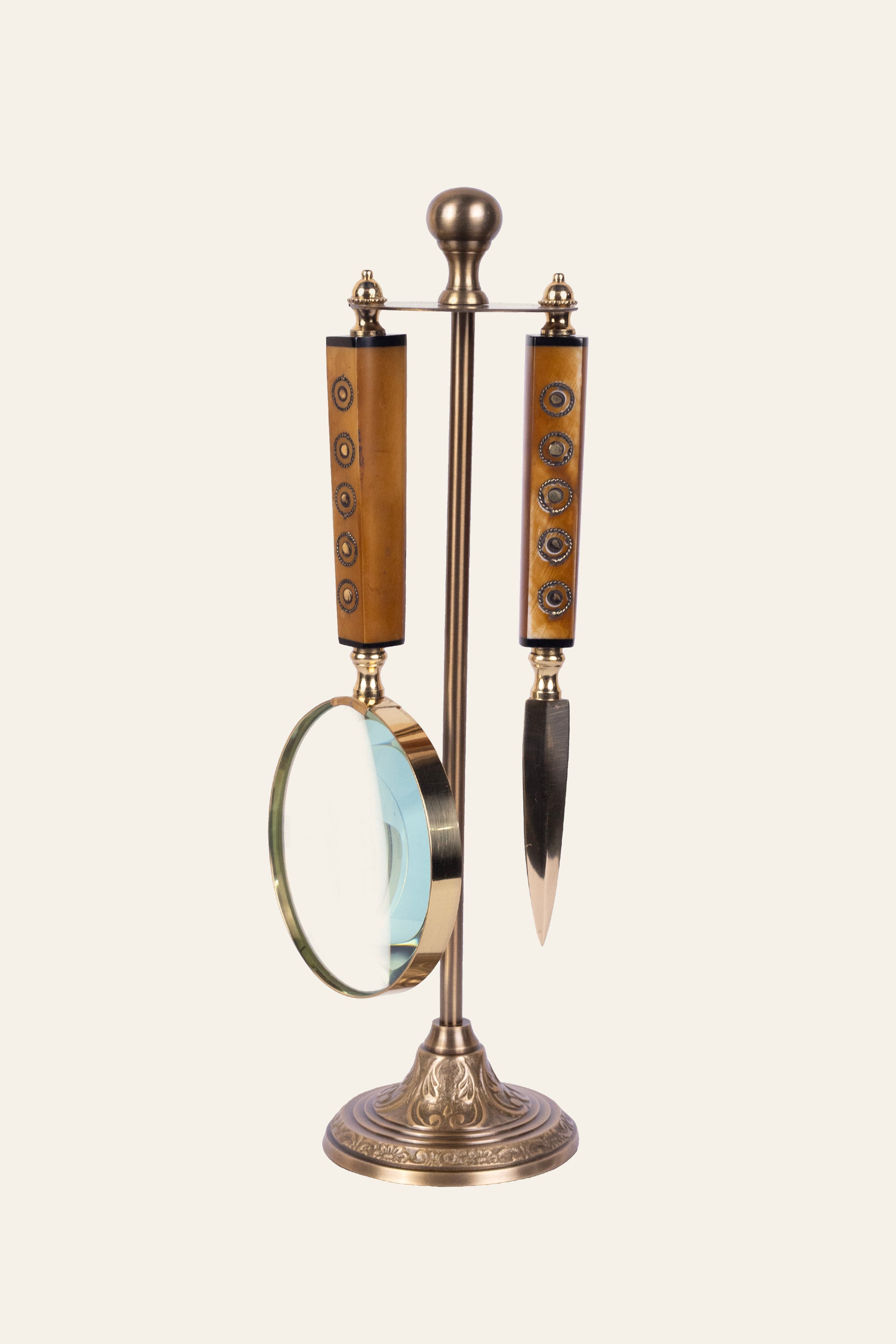 Vintage Envelope Opener and Handheld Magnifyer Set with Horn Handles