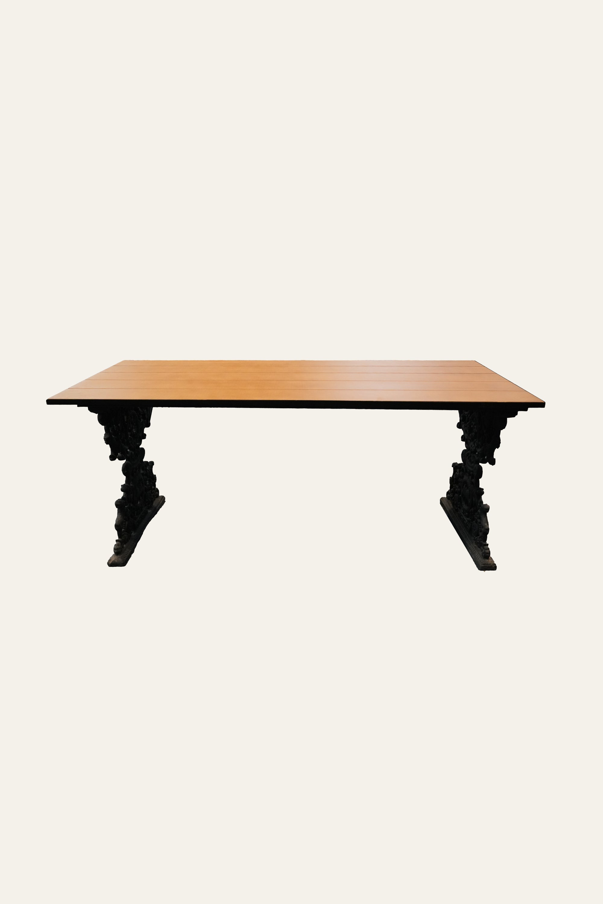 Ornate Cast Iron Pedestal Dining Table with Solid Wood Top