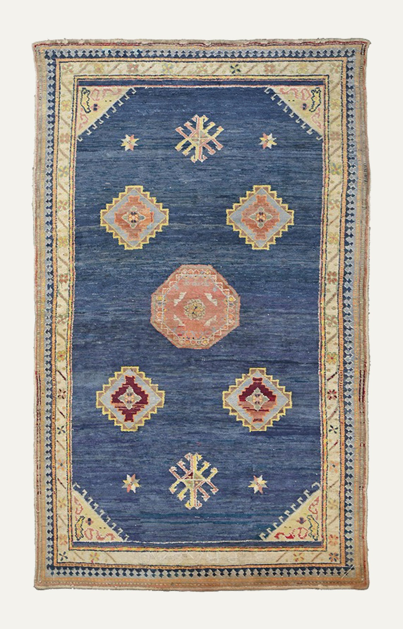 4 x 7 Ft Blue and Beige Tibetan Carpet