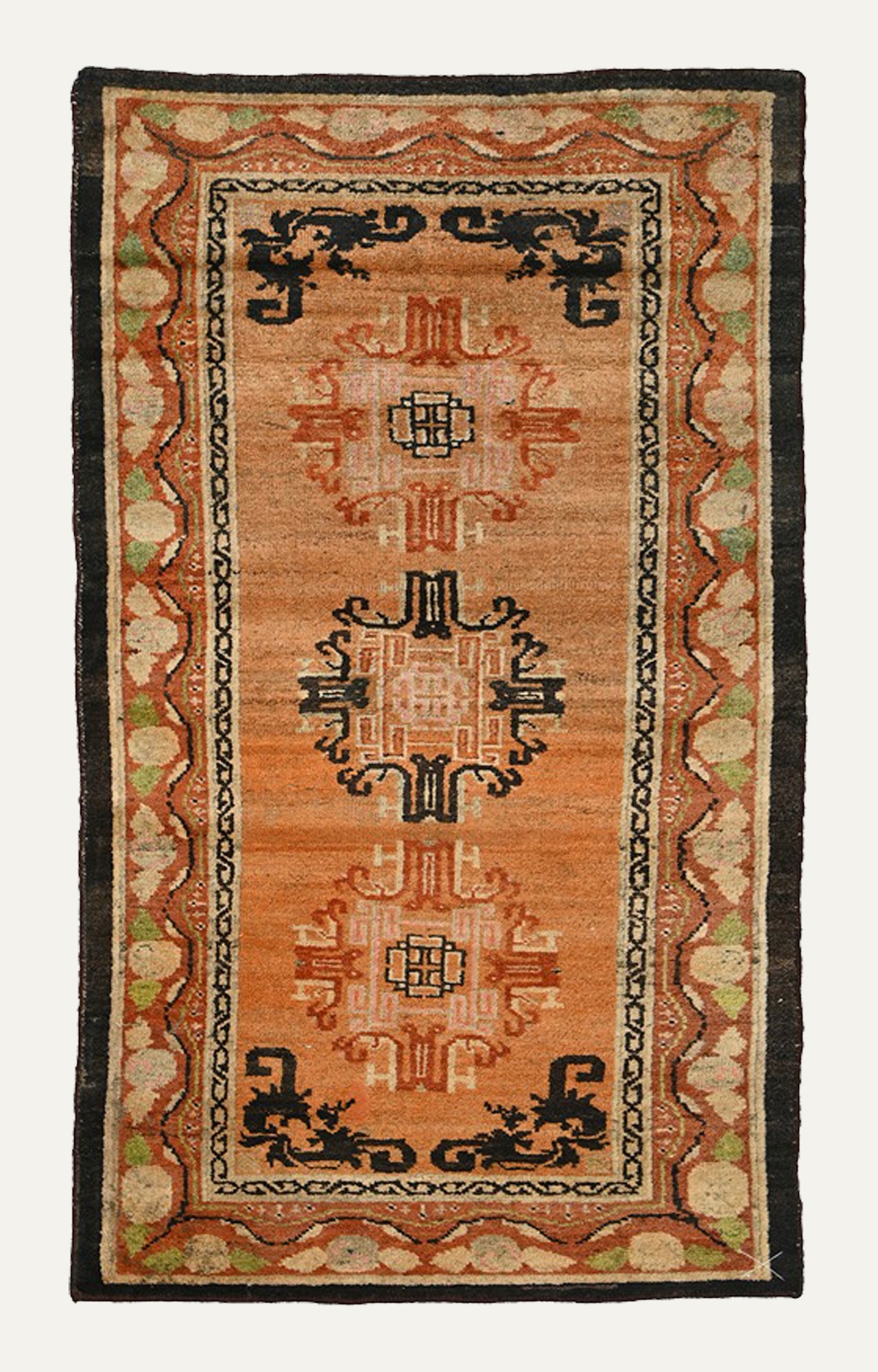 2.9 x 5.6 Ft Woolen Handwoven Vintage Tibetan Thick Pile Geometric Medallion Carpet