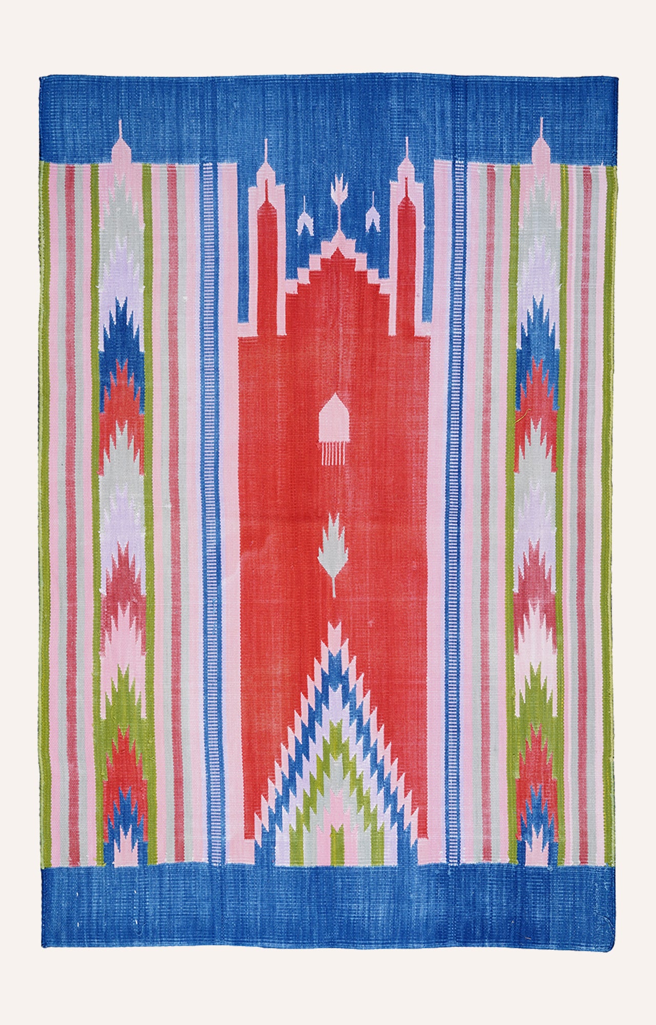 45 x 30 Inches Handwoven Cotton Prayer Rug (Blue And Red)