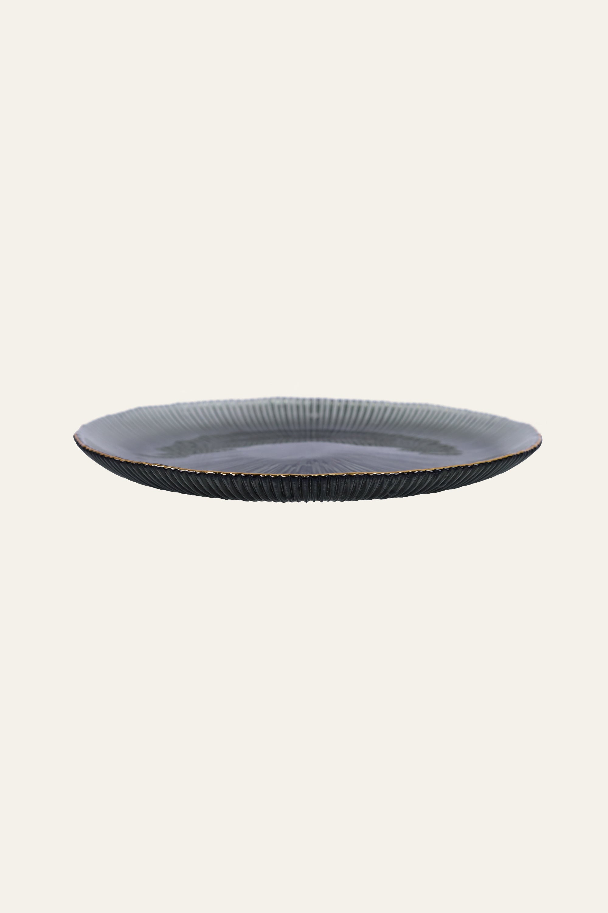 Smokey Grey Sunburst Ribbed Glass Dinner Plate