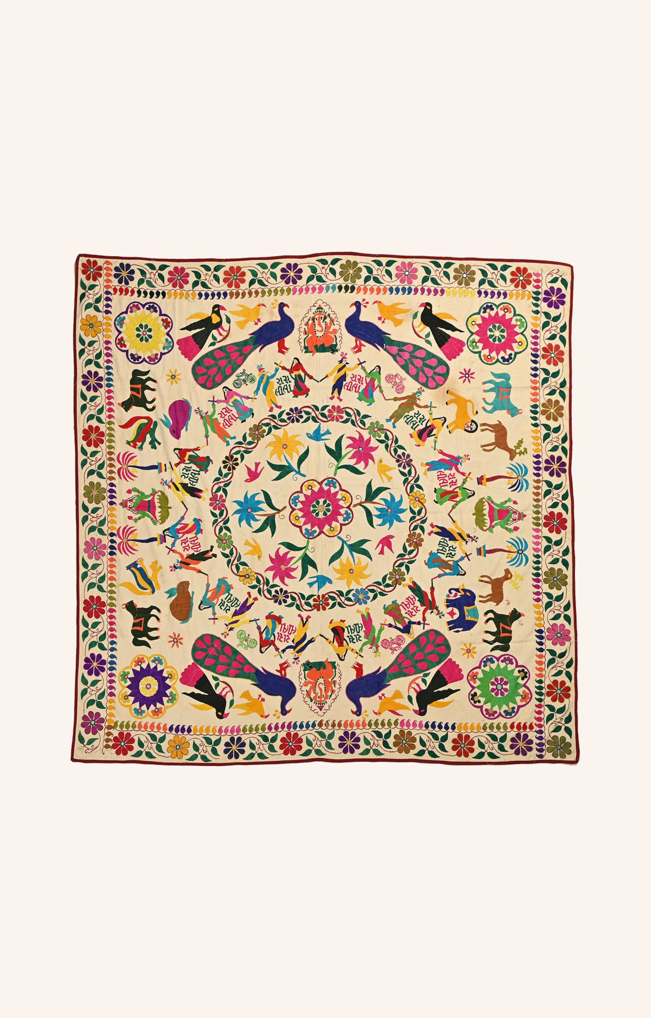 Celebration of Raas Garba and peacock Kutch Embroidery Wall hanging